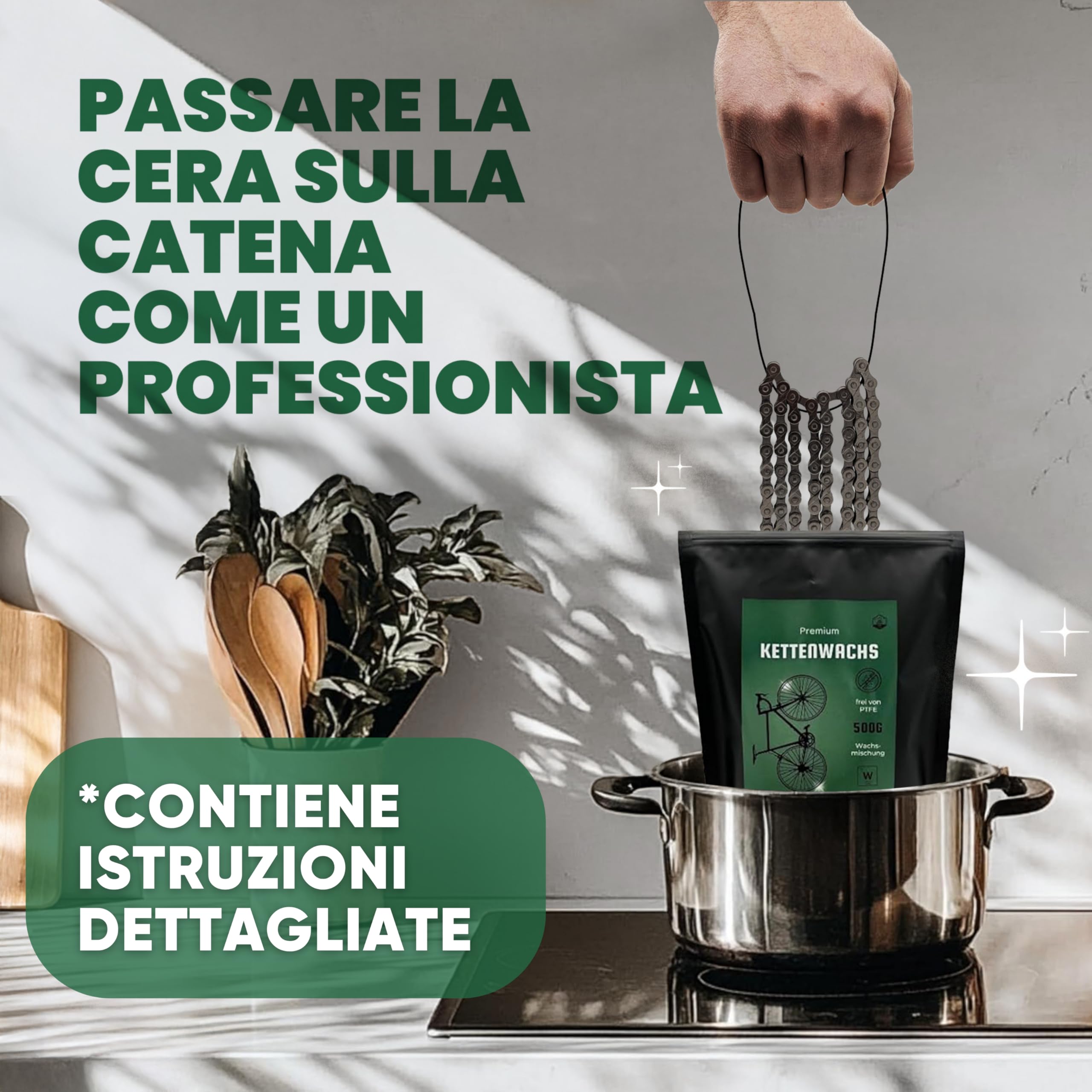24SENDIT Cera per catene da bicicletta - 500g di cera calda per catene premium dalla Germania – per bici da corsa, gravel, MTB ed e-bike - facile da usare, senza PTFE