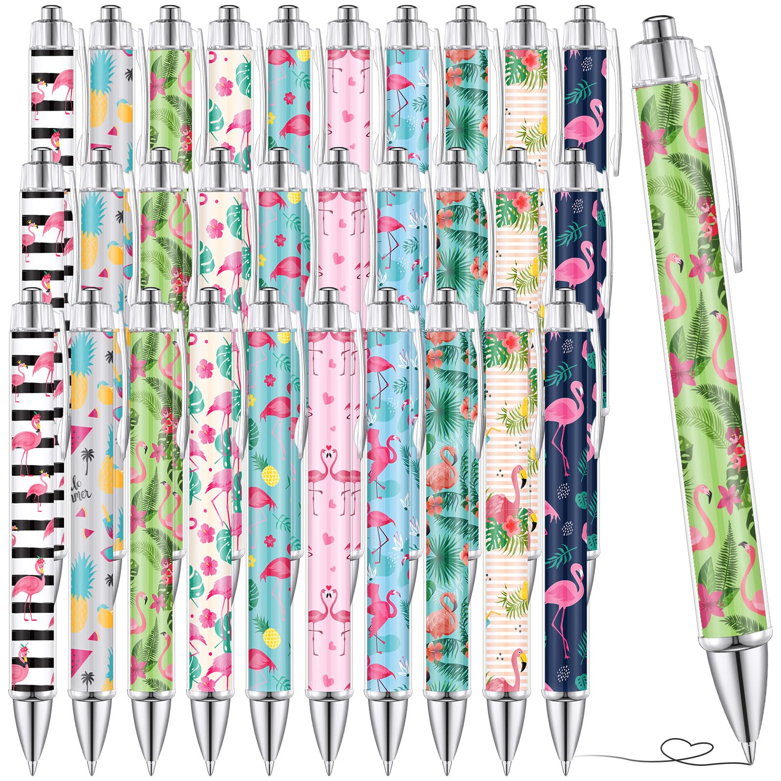Supervitae 30 Pcs Flamingo Ballpoint Pens Tropical Flamingo Palm Leaves Pens 1.00 mm Black Ink Smooth Writing Pens Flamingo Gifts for Women Office
