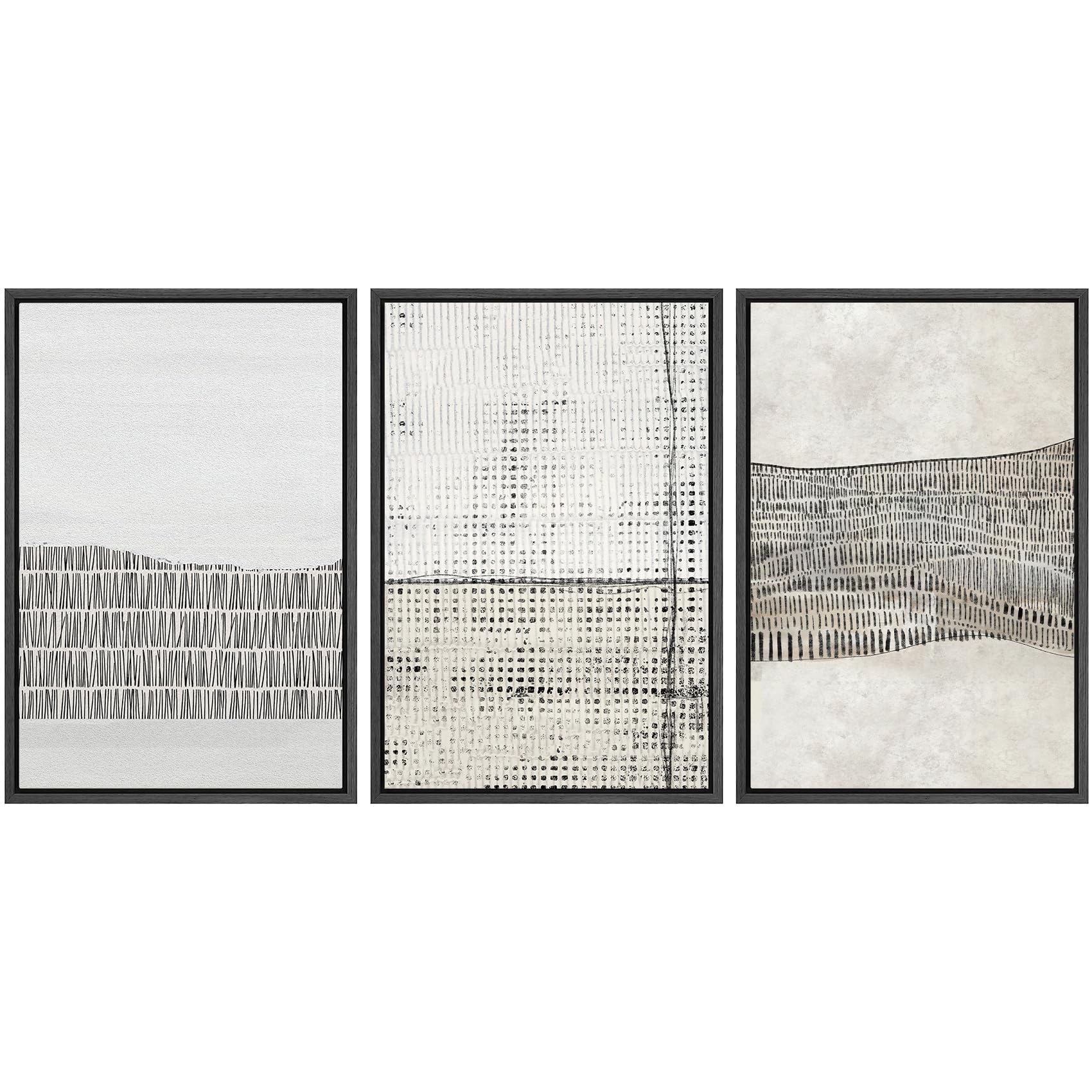 SIGNWIN Framed Canvas Print Wall Art Set Blue White Grunge Geometric Pattern Abstract Shapes Cozy Neutral Decorative Contemporary Minimal for Living Room, Bedroom, Office - 24"x36"x3 Natural — view 107