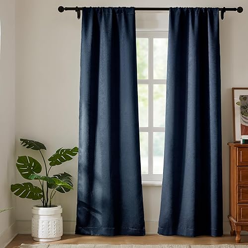 WRENSONGE Cortinas opacas para dormitorio, cortinas opacas de color azul marino de 84 pulgadas de largo para sala de estar, ventanas, cocina, sala