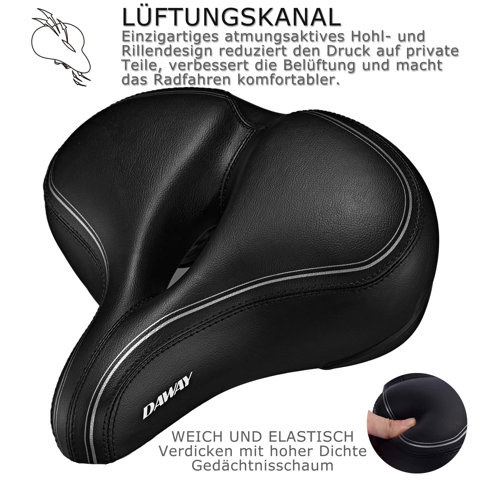 DAWAY C30 Bequemer Übergroßer Fahrradsattel - Extra Breiter Heimtrainer Fahrrad Sattel für Damen Herren Senioren, Universal Ersatz fahrradsitz für MTB, Ebike, Cityrad, Rennrad, Weich Schaum Gepolstert