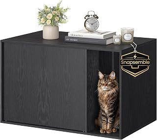 SONGMICS HOME Katzenklo Schrank, superschnelle werkzeuglose Montage, Toolless-Technologie, Katzenhaus für Katzentoilette, Werkzeuglose Montage, Push-to-Open, 80 x 50 x 50cm, Ebenholzschwarz PCL013B03