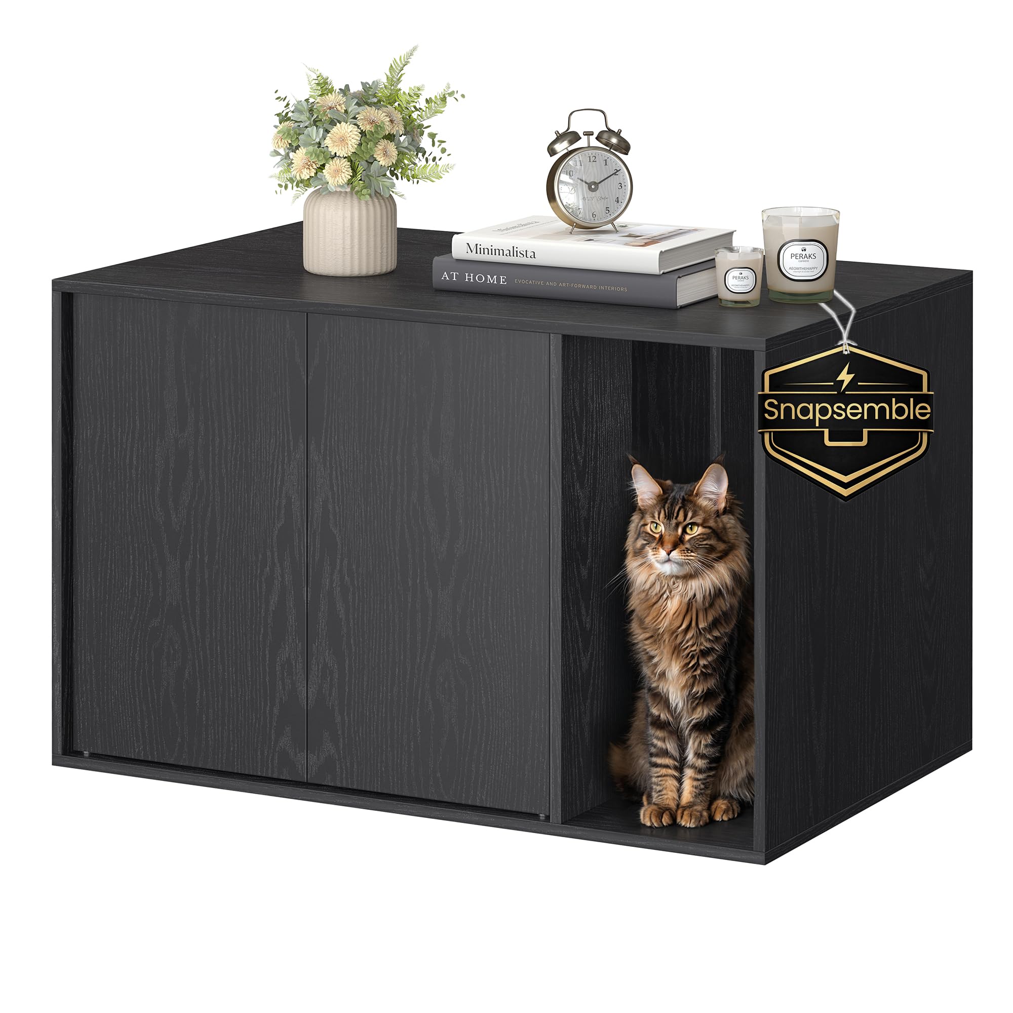 SONGMICS HOME Katzenklo Schrank, superschnelle werkzeuglose Montage, Toolless-Technologie, Katzenhaus für Katzentoilette, Werkzeuglose Montage, Push-to-Open, 80 x 50 x 50cm, Ebenholzschwarz PCL013B03