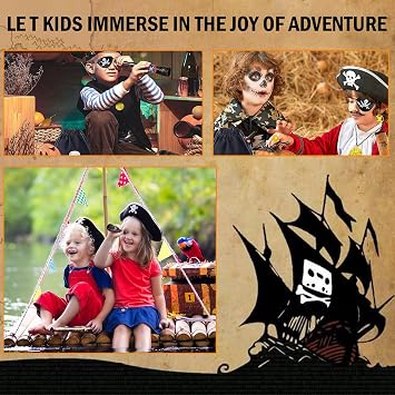 Kids Pirate Treasure Chest Toy Box Gold Finish Vintage Pirate Jewelry Box Kids Storage Treasure Chest with (12 Plastic Gold Coins+12Gems+1Rings)