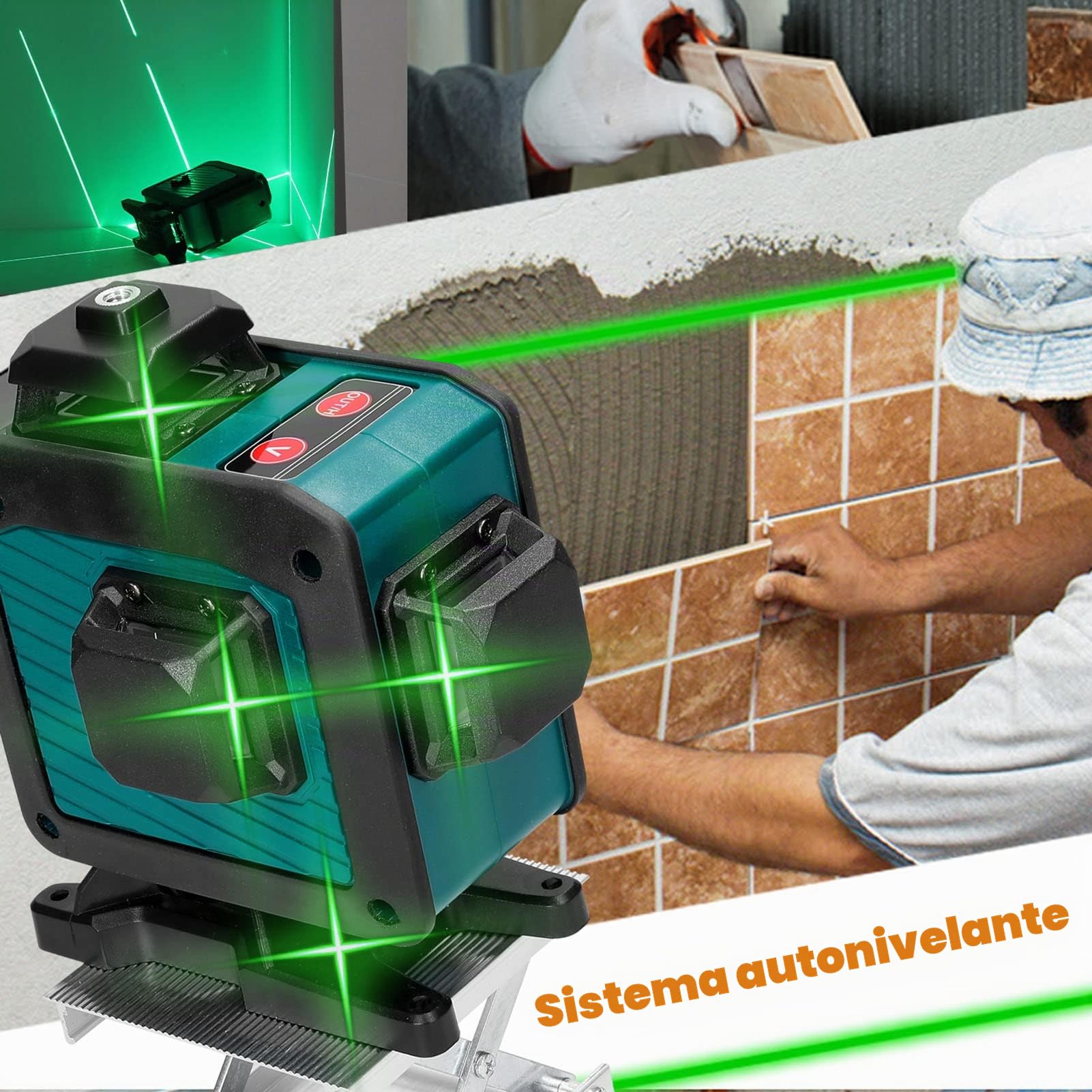 Relogic Láser de líneas cruzadas multifuncionales, 16 líneas, función autonivelante de 3 grados, línea de nivelación omnidireccional para suelo y pared