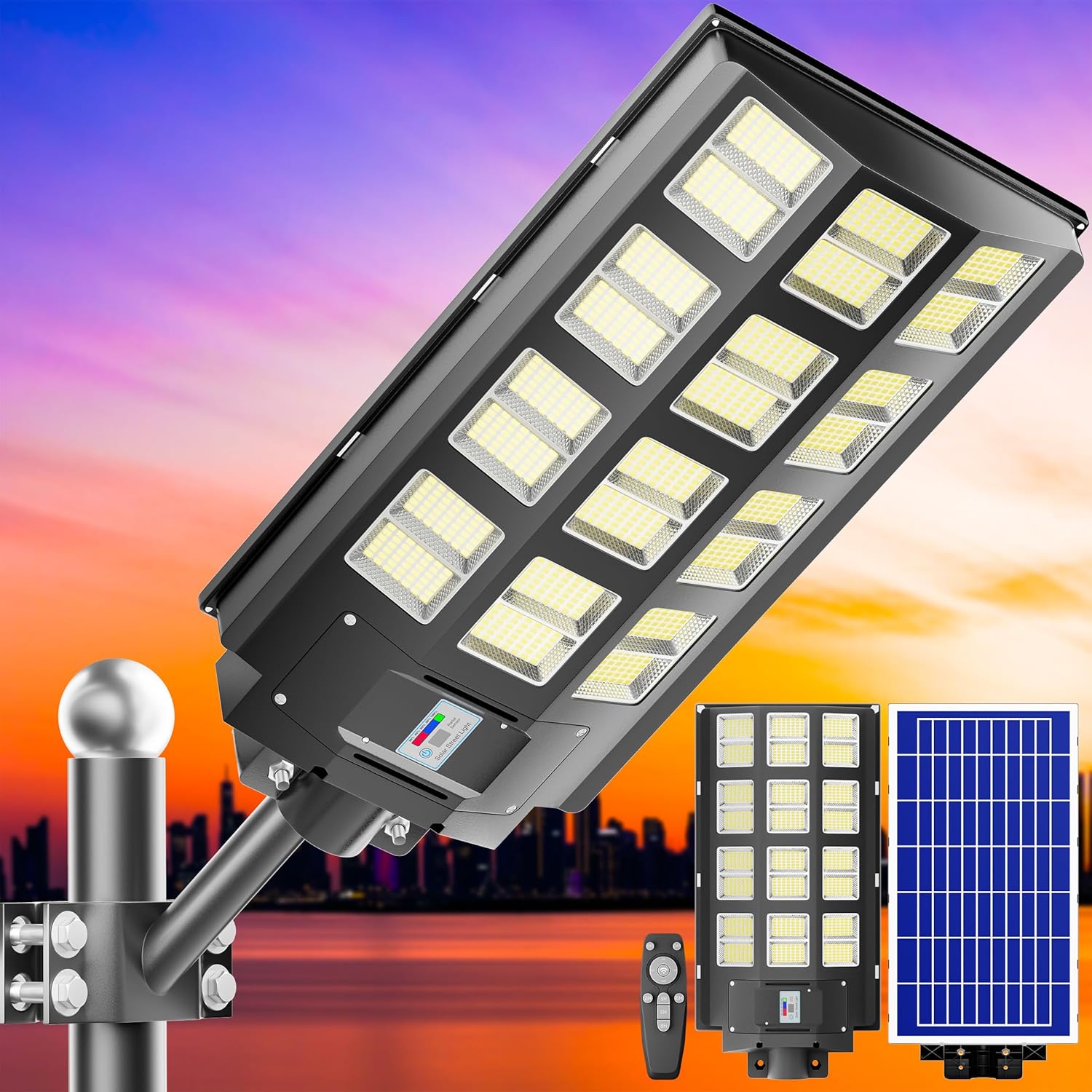 3-Pack Solar Street Light - 8200W Outdoor Parking Lot Lights, 240000 Lumens, Dusk to Dawn Motion Sensor, IP67 Waterproof, Solar Street Light Outdoor,Commercial Grade 3-Pack Solar Street Light - 8200W Outdoor Parking Lot Lights, 240000 Lumens, Dusk to Dawn Motion Sensor, IP67 Waterproof, Solar Street Light Outdoor,Commercial Grade