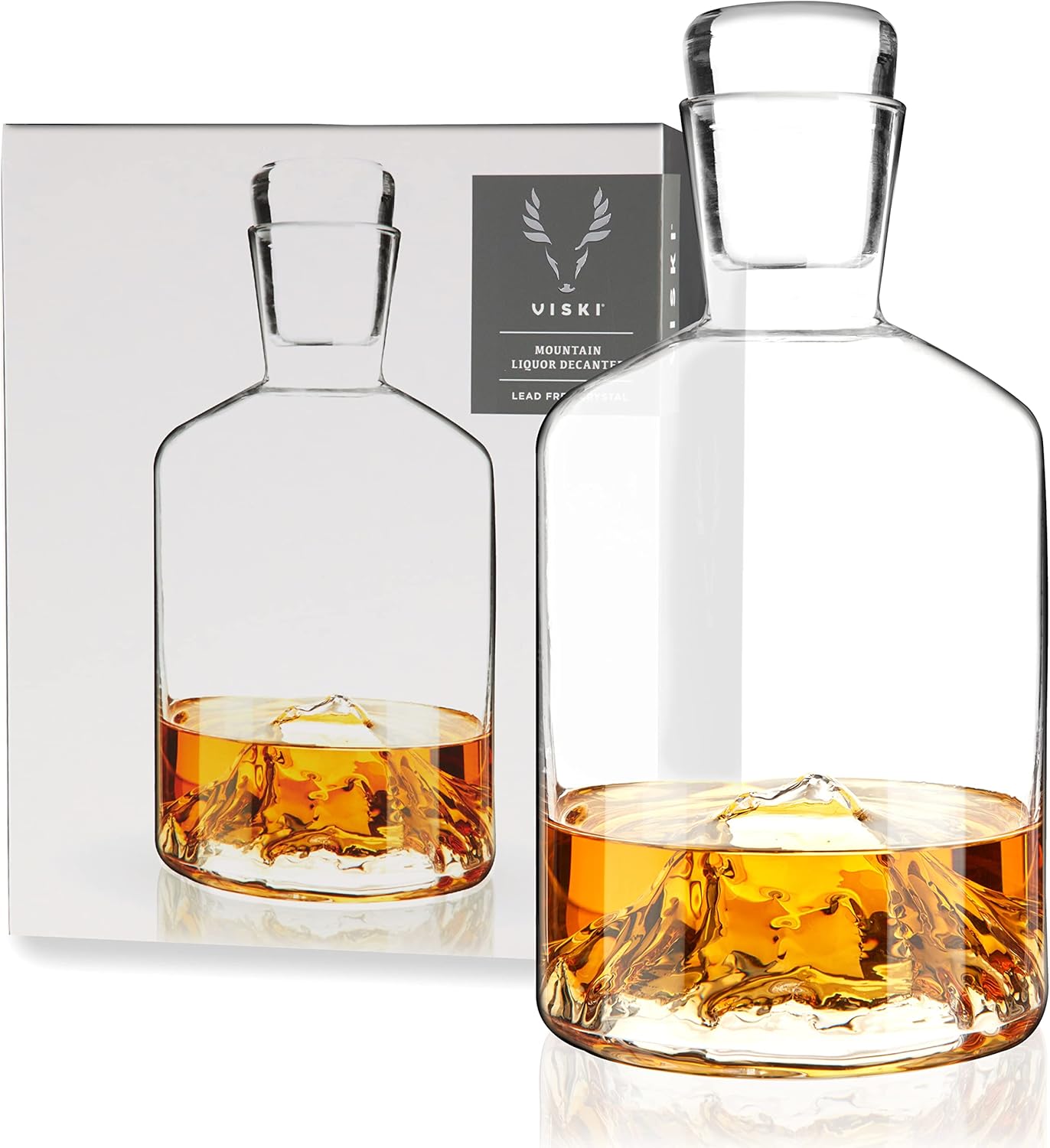 Viski Mountain Whiskey Decanter with Stopper, Hand Blown Liquor Decanter for Bourbon, Scotch, Spirits, Wedding Gifts, Anniversary Gifts for Men, Elegant Home Bar Accessories, 24 oz (709 ml)