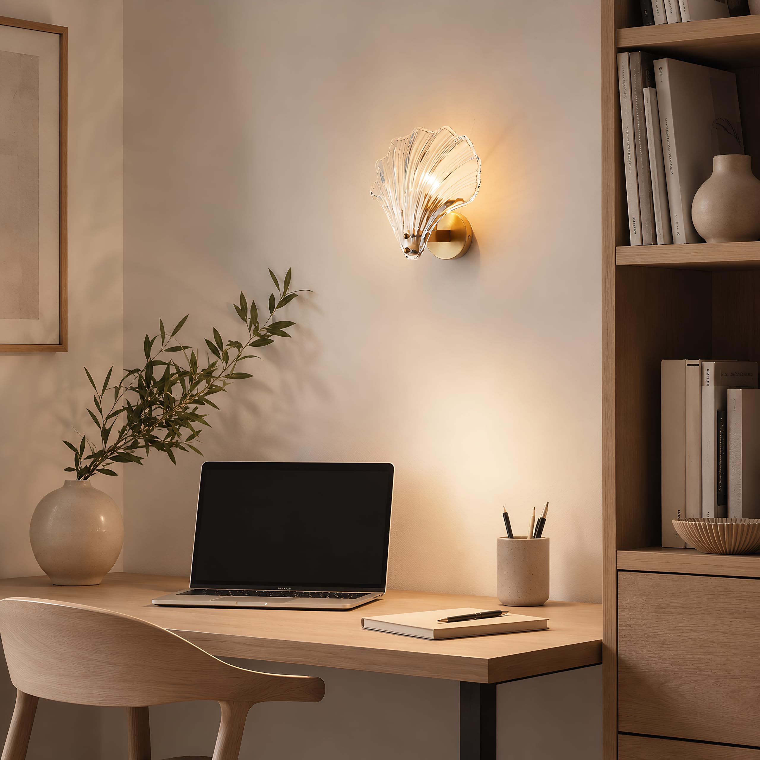 Aplique de Pared Interior Moderno de Vidrio en Forma de Concha, Lámpara de Pared E14 con Pantalla de Vidrio, para Dormitorio, Pasillo, Salón, Comedor (Transparente)