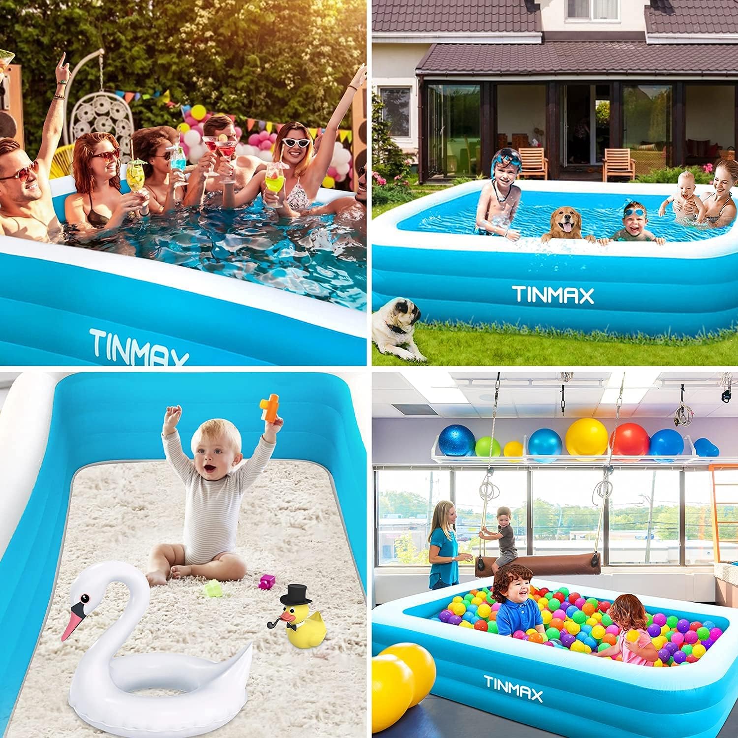 Inflatable Swimming Pool, Kiddie Pool Inflatable 120"x 72"x 22" Big-Sized Thick Wear-Resistant Rectangular Lounge Pool for Kids, Baby, Children, Adults, Outdoor, Garden, Backyard.(Light Blue)