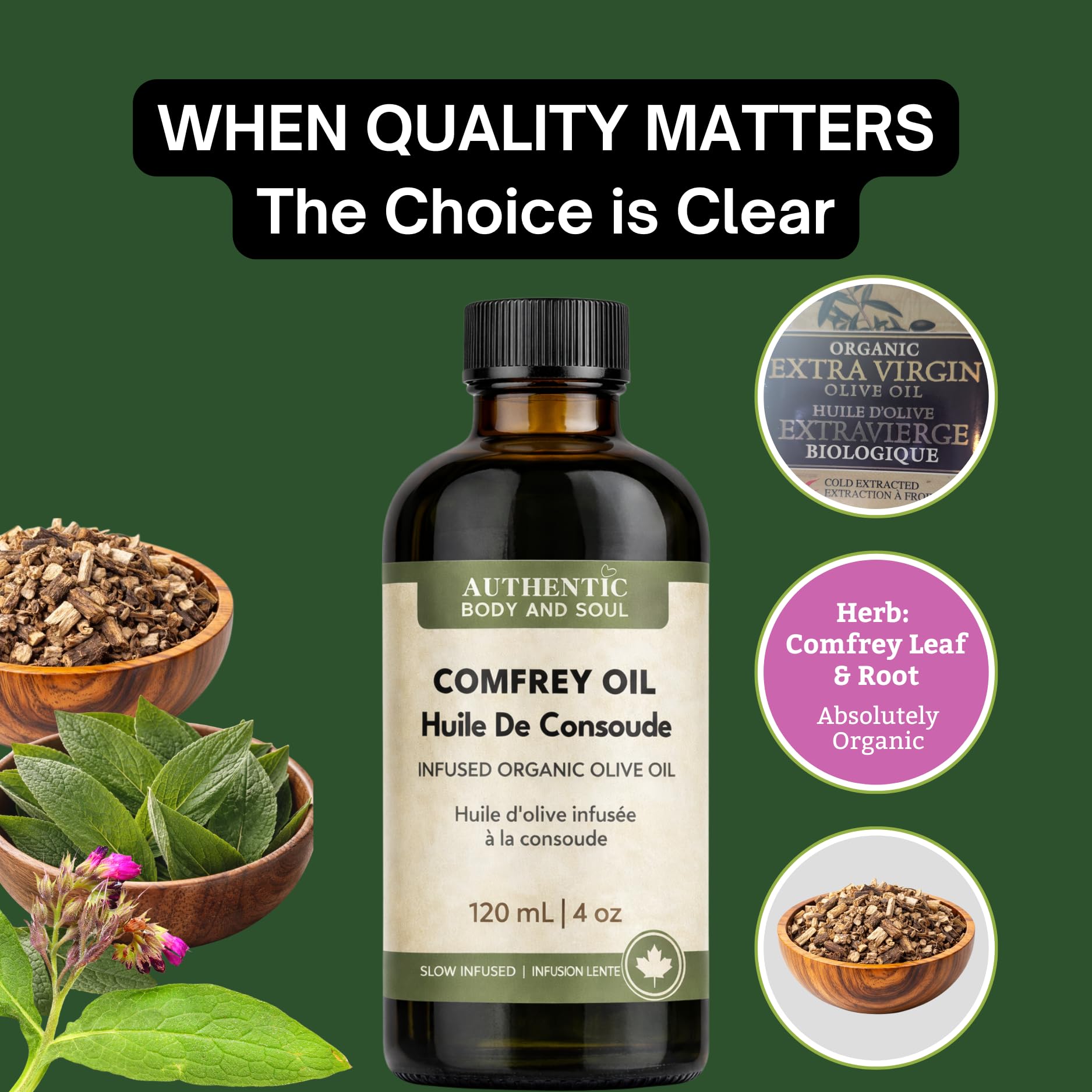 Comfrey Oil – Leaf & Root, Undiluted 4 oz, Free of Toxic Pyrrolizidine Alkaloids, Unscented Comfrey Infused Organic Cold-Pressed Olive Oil for Skin, Body & Massage Infusion, Dry Skin, Natural Moisturizer | External Use Herbal Blend | Symphytum Officinale | Slow-Infused Botanicals | Authentic Body And Soul - 3
