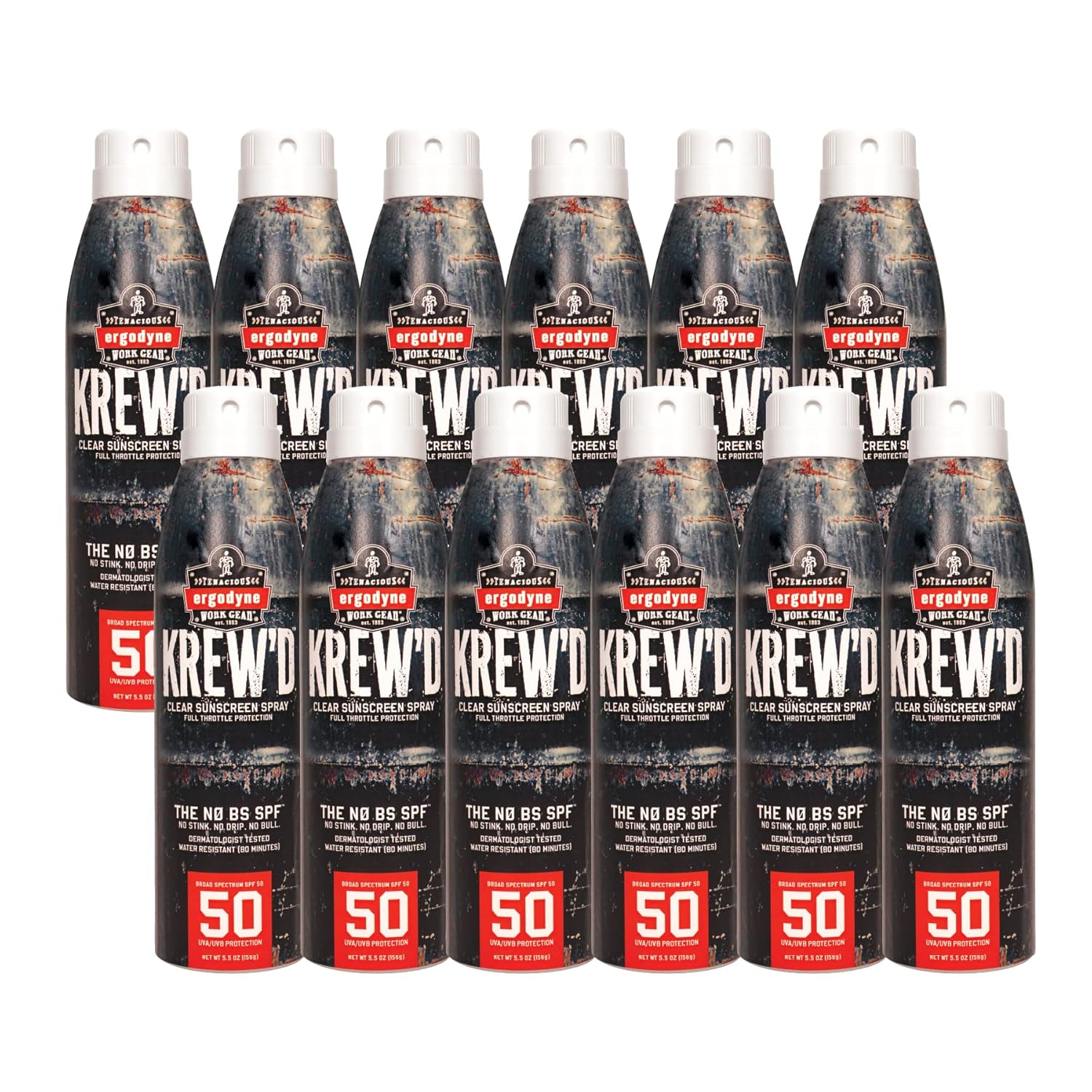 Ergodyne KREWD 6353 Sunscreen Spray Broad Spectrum SPF 50 Water Resistant 5 5 oz 12-Pack
