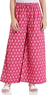 amazon brand - myx Women's Relaxed Cotton Flared Palazzo (PAG219_Pink Ikat_2XL)-picture-39
