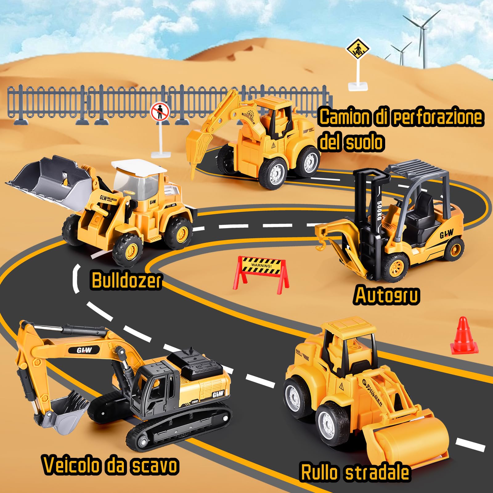Herefun Set di giocattoli per veicoli da cantiere, per bambini, grandi gru, veicoli da costruzione per bambini, giocattolo per il trasporto di auto, giocattolo a partire dai 3 anni, regalo per ragazzi