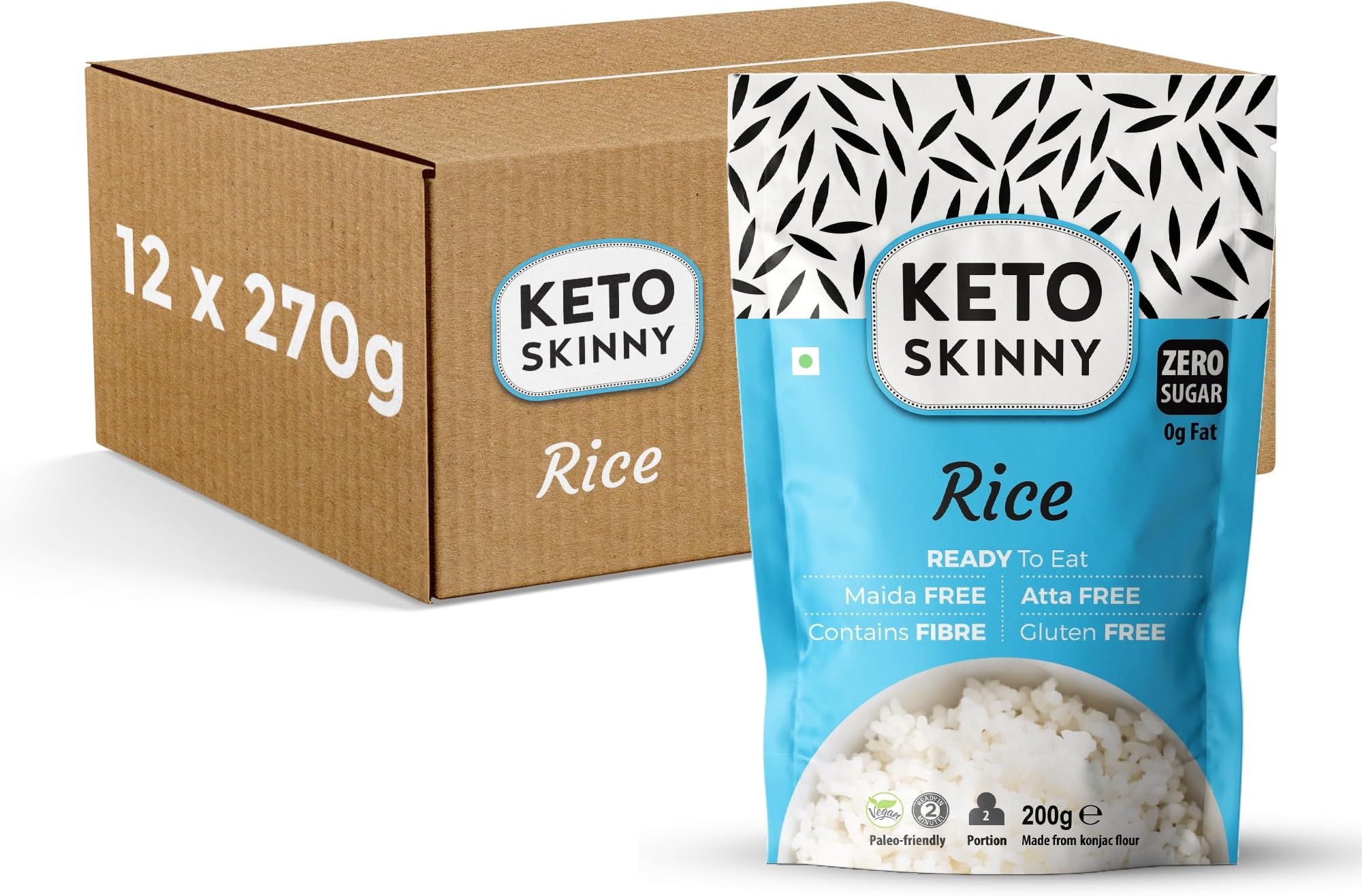 KETO SKINNY Rice – Low-Carb, Gluten-Free, High in Fiber, Ready to Eat, Healthy & Convenient Rice Alternative, Perfect for Keto Diet, Quick Meal Solution, Nutritious | (12 Pack)