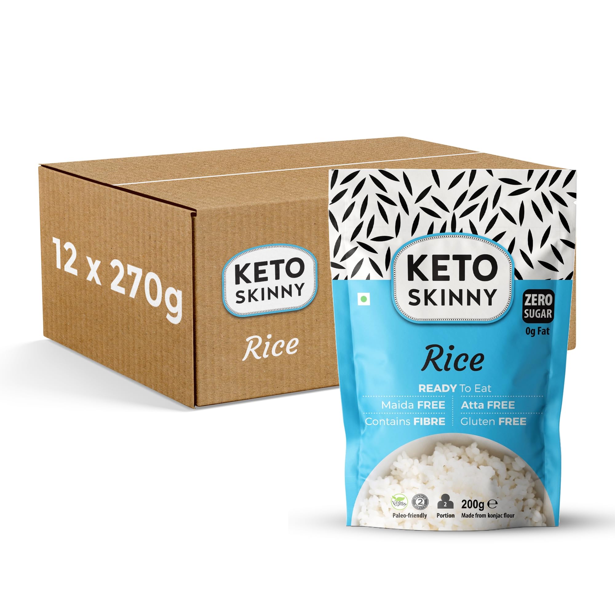 KETO SKINNY Rice – Low-Carb, Gluten-Free, High in Fiber, Ready to Eat, Healthy & Convenient Rice Alternative, Perfect for Keto Diet, Quick Meal Solution, Nutritious | (12 Pack)