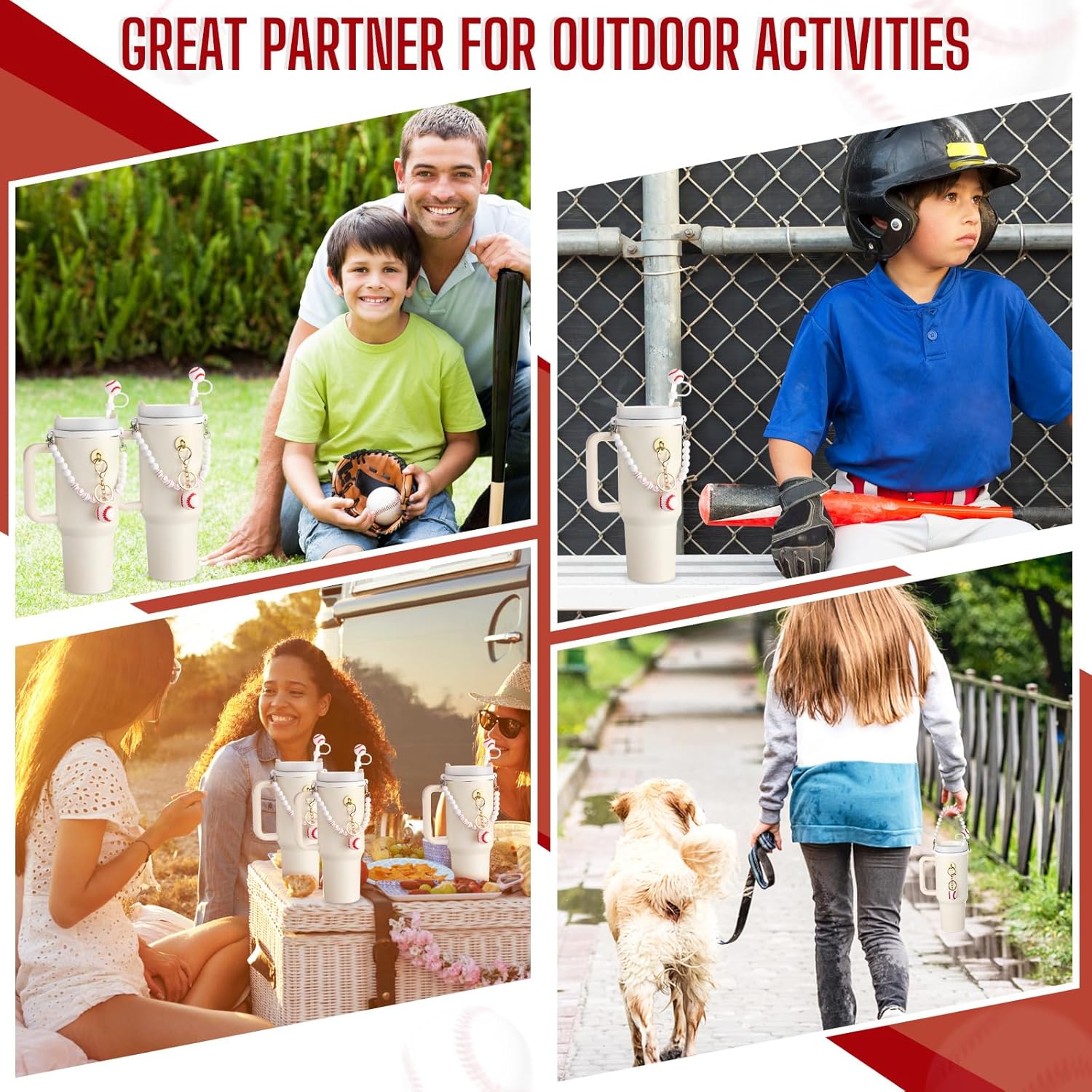 Skylety 5 Pcs Silicone Cup Accessory Set Compatible with Stanley Cup Including Silicone Beaded Bottle Strap, 3D Keychain, Straw Cover, Rubber Cup Ring for 8-40 oz Tumbler - Image 5