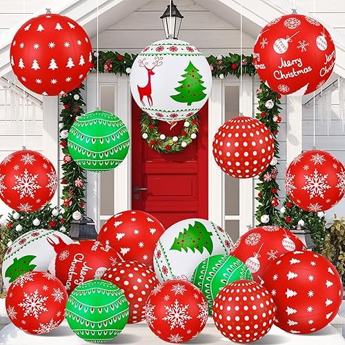 Jetec 18 bolas inflables de Navidad, adornos de Navidad para puerta delantera, patio, exterior, árbol de Navidad, decoración de fiesta en