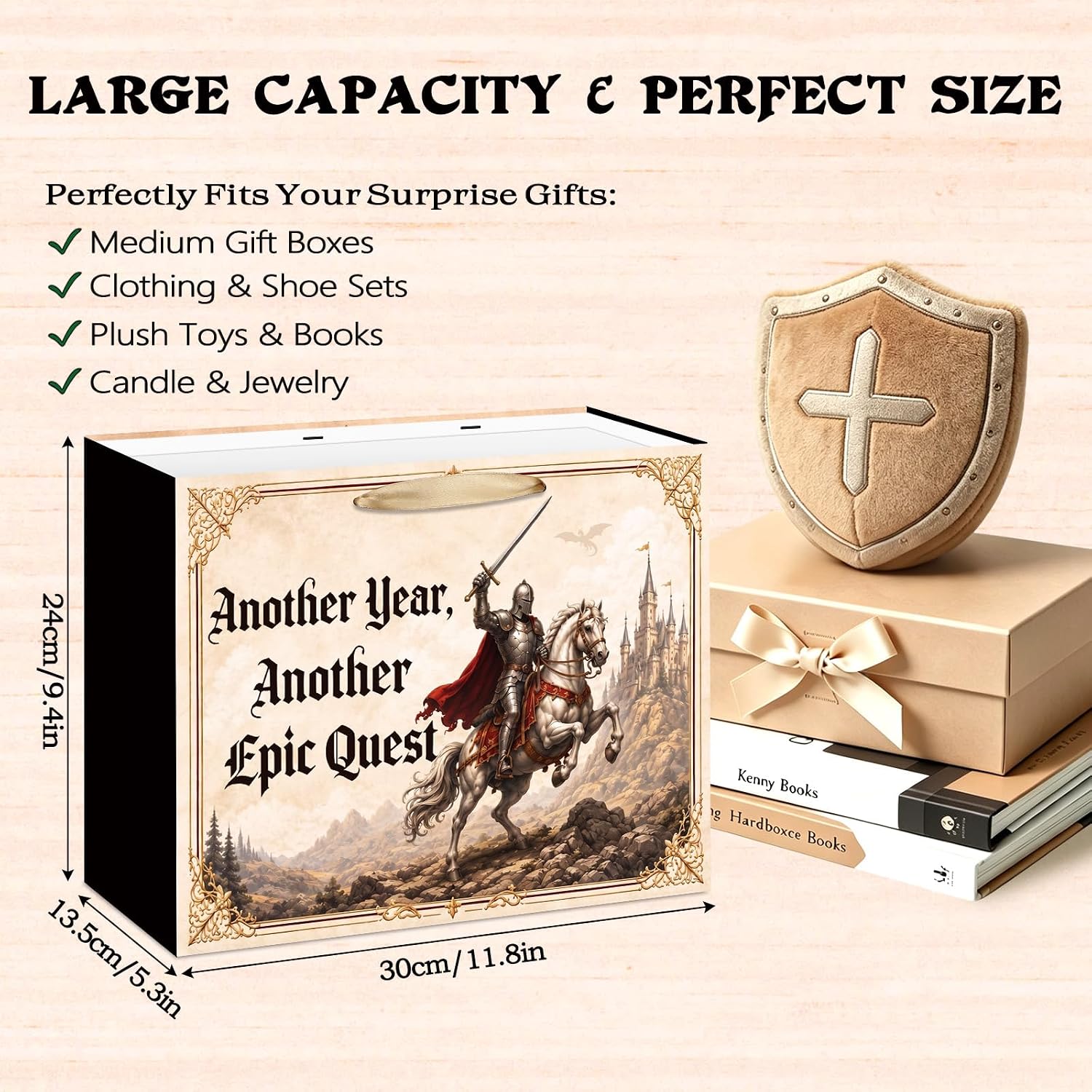 SEYSHAROON Epic Knight Birthday Gift Bag, Another Epic Quest All in One Set with Greeting Card, Sticker, Envelope, Gold Tissue Paper, Fantasy Medieval Present Wrap for Men, Husband, Boyfriend, Gamer image 3