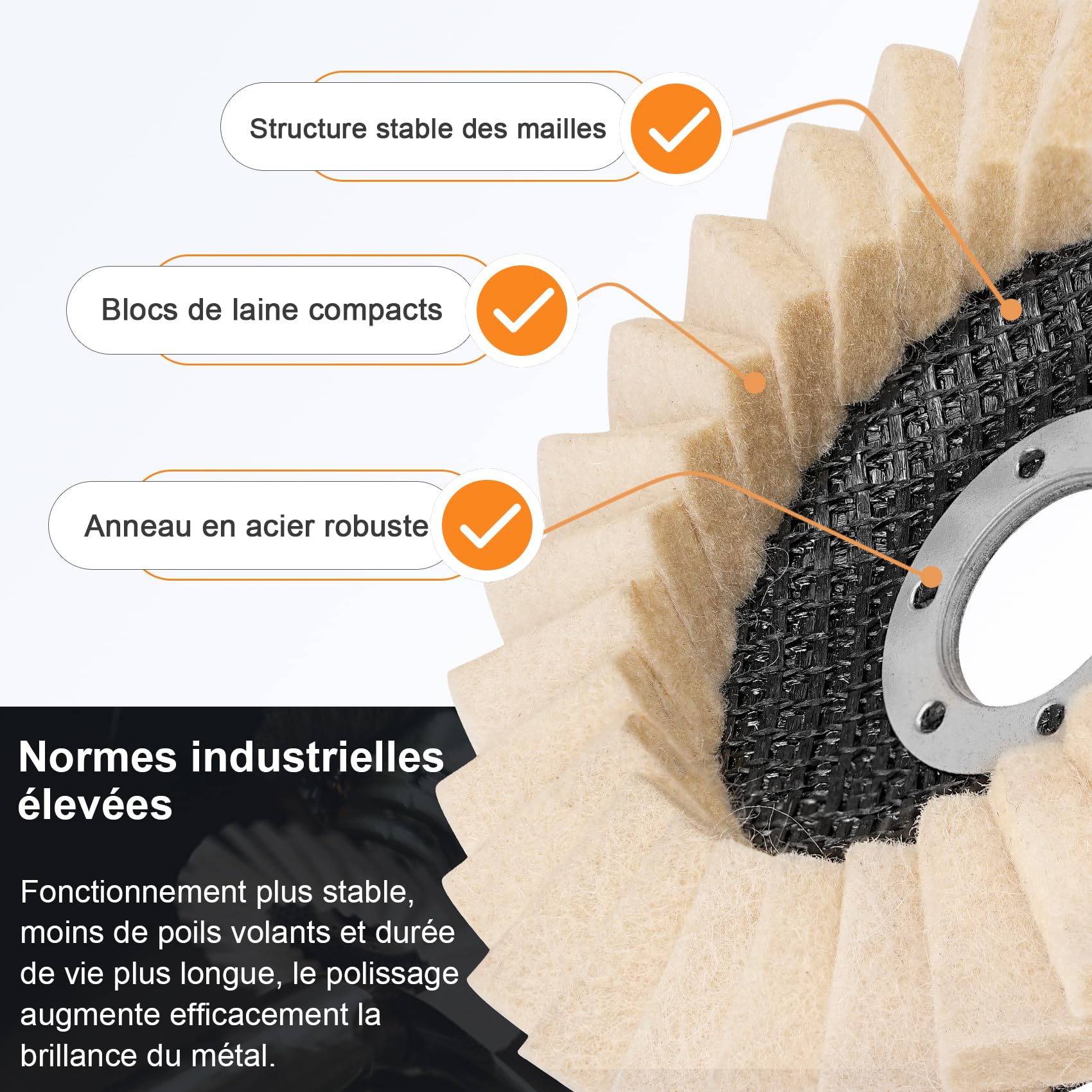 Disque de polissage feutre 125 x 22,2 mm pour meuleuses d'angle