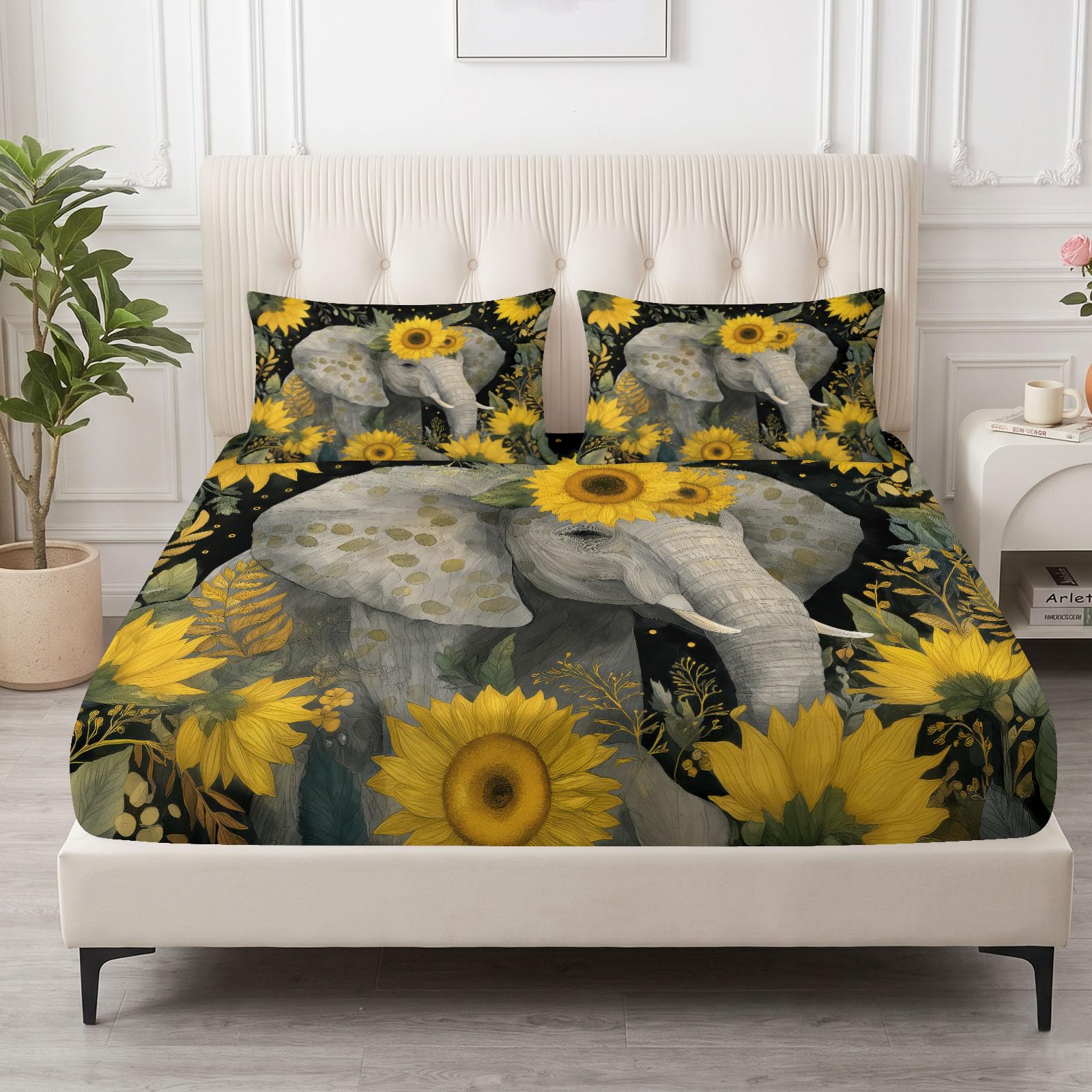 Sábana bajera de 160 x 200 cm, diseño de animales vintage con 2 fundas de