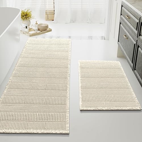 Miniatura 43 de H.VERSAILTEX Alfombra de baño de goma eva súper absorbente, alfombras de baño antideslizantes para piso de baño, alfombras de baño lavables a Crema