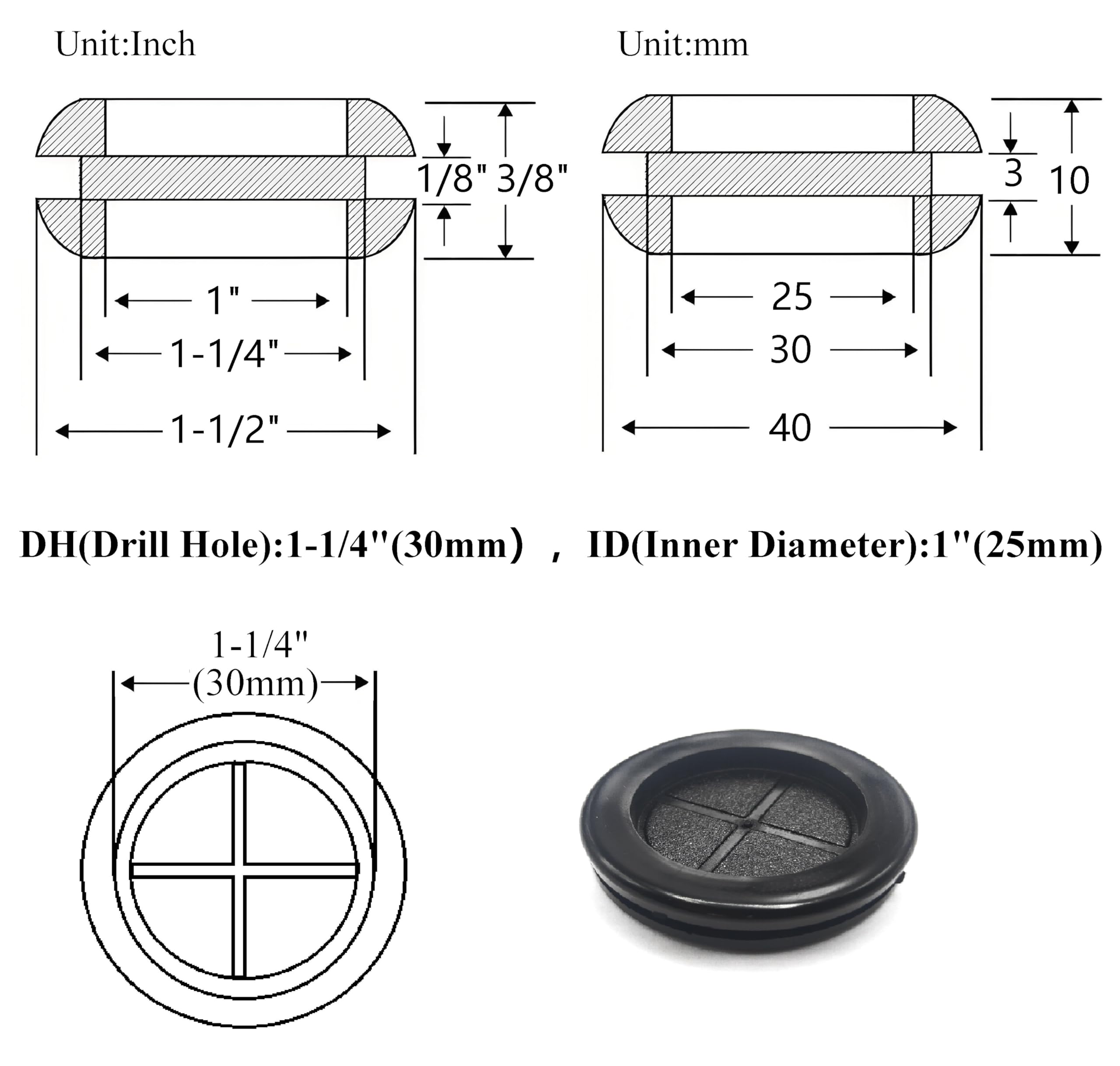 18 pcs Rubber Grommet 1-1/4