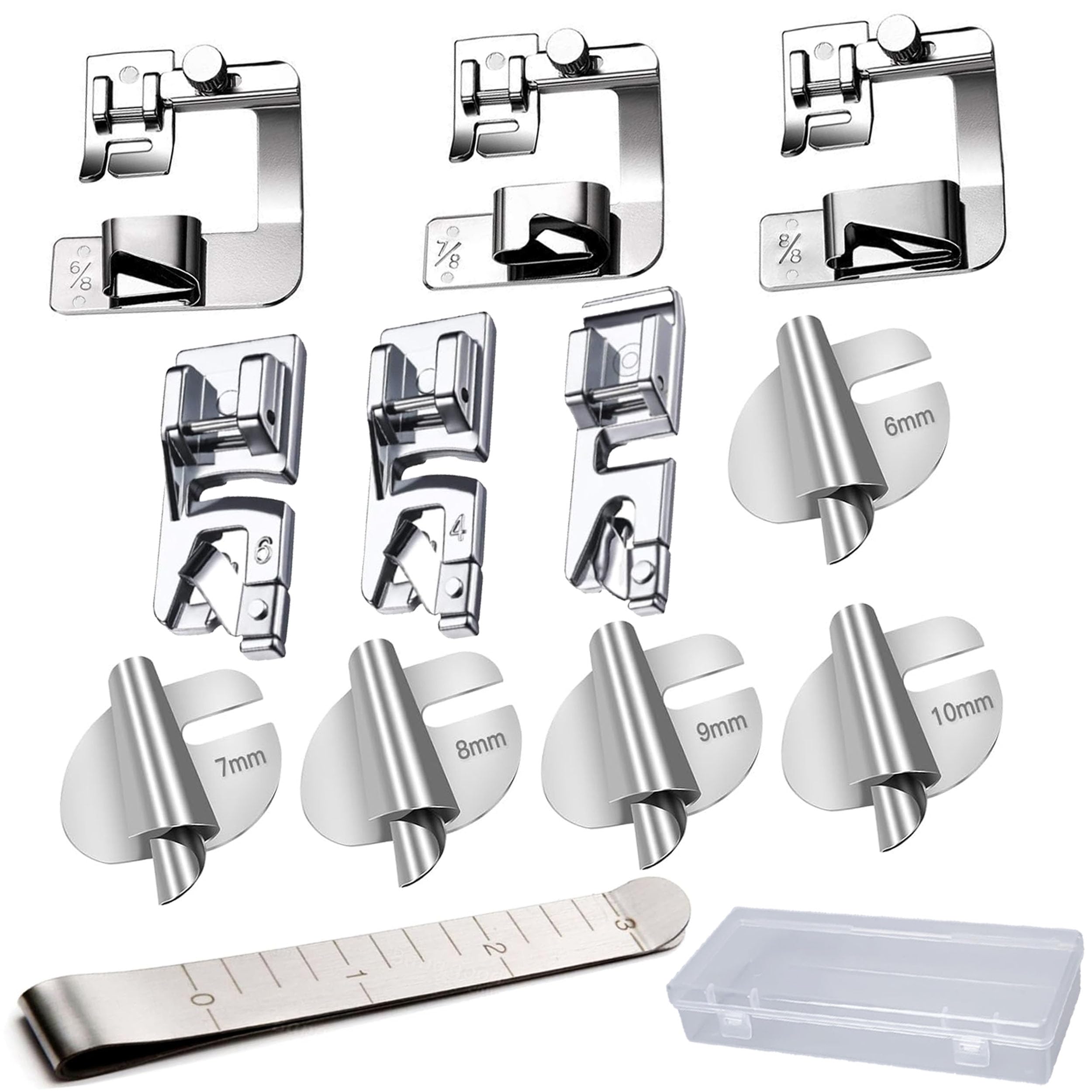 Photo 1 of 12 Pcs Hemming Foot Kit Narrow Rolled Hem Foot Set Presser Foot Sewing Rolled Hemmer Foot Narrow Sewing Machine Rolled Hem Guide Universal Sewing Clips for Sewing Machine Accessories and Tools
