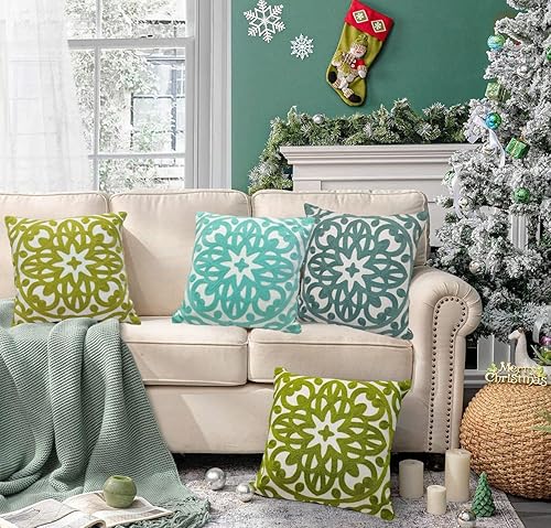 Miniatura 9 de Alysheer Funda de almohada decorativa bordada de 18 x 18 pulgadas, acogedora funda de cojín bohemia con diseño de mandala chic, duradera, 100%