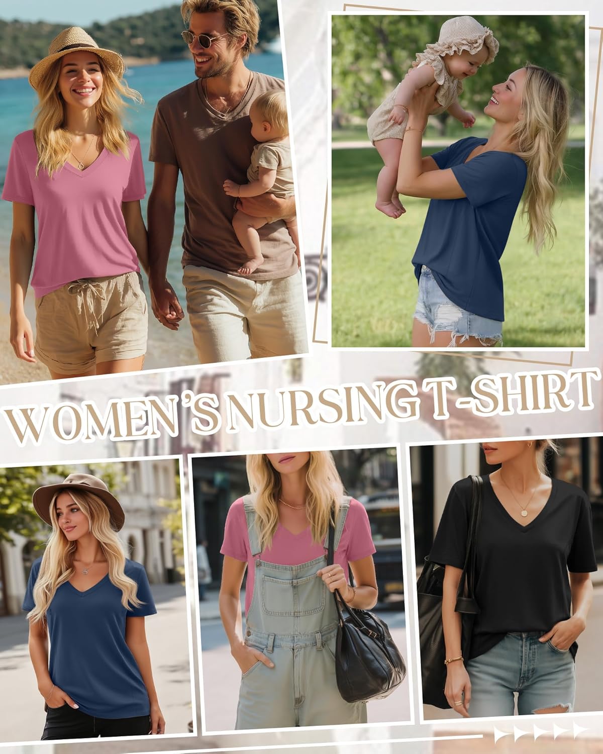 3 Pack Women's Nursing Tops, Hidden Zipper Nursing Shirts for Breastfeeding & Pumping V Neck Short Sleeve - Image 4