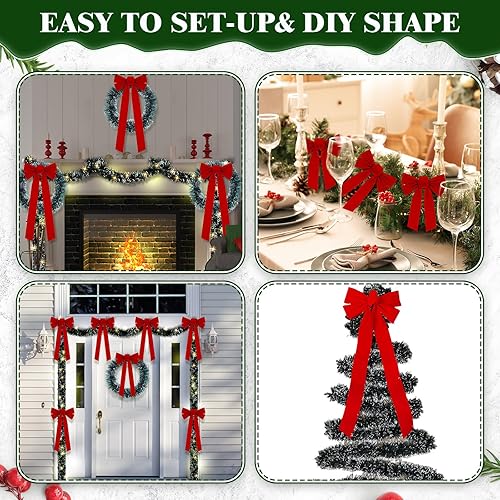 Miniatura 6 de Riceshoot Guirnalda de valla de Navidad de 50 pies con luces, lazos rojos grandes, coronas colgantes, decoración de Navidad, guirnalda de Navidad