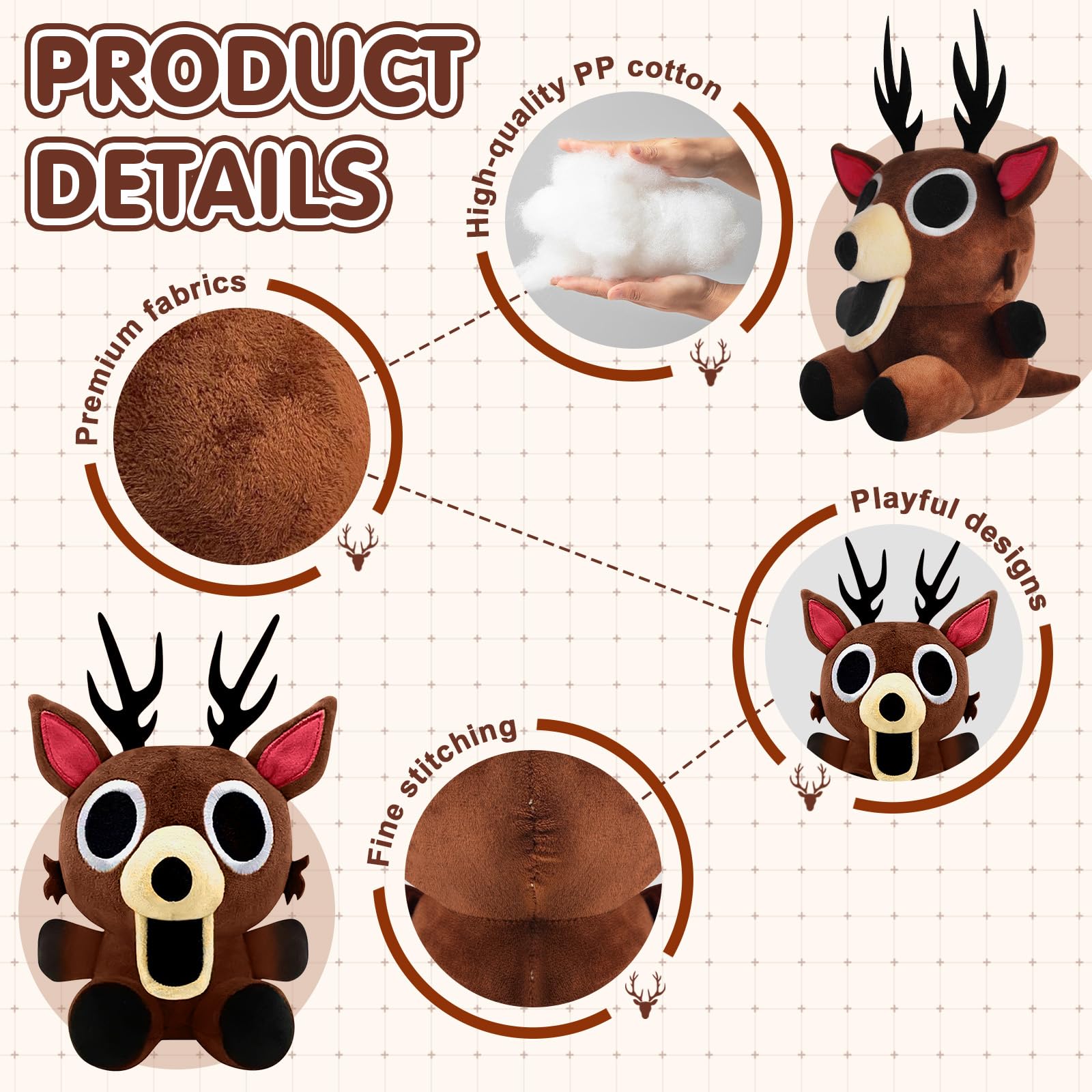 lunule 99 Nights in the Forest Deer Plush Soft Stuffed Animal Toy Cute Deer Monster Plushie for Kids Boys Girls Official 99 Nights in the Forest Game Character Collectible Cozy Pillow Home (1 pcs) - Image 4