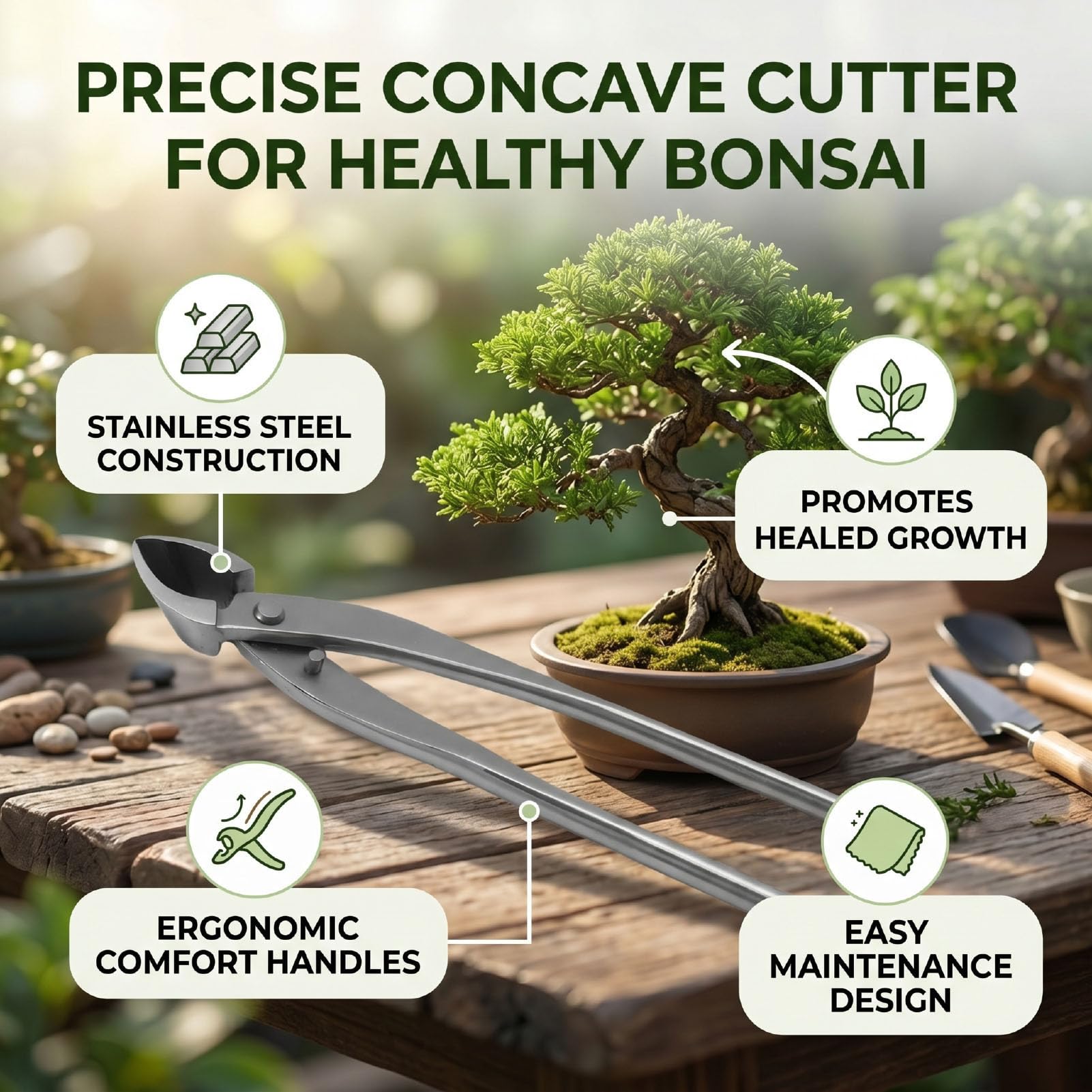AMONIDA 280-mm-Bonsai-Konkavschneider für Bonsai-Enthusiasten und Hobbygärtner, Schneidet Astgabeln Sauber, um das Wachstum zu Fördern, Ergonomische Komfortgriffe, Hochwertiger Ed