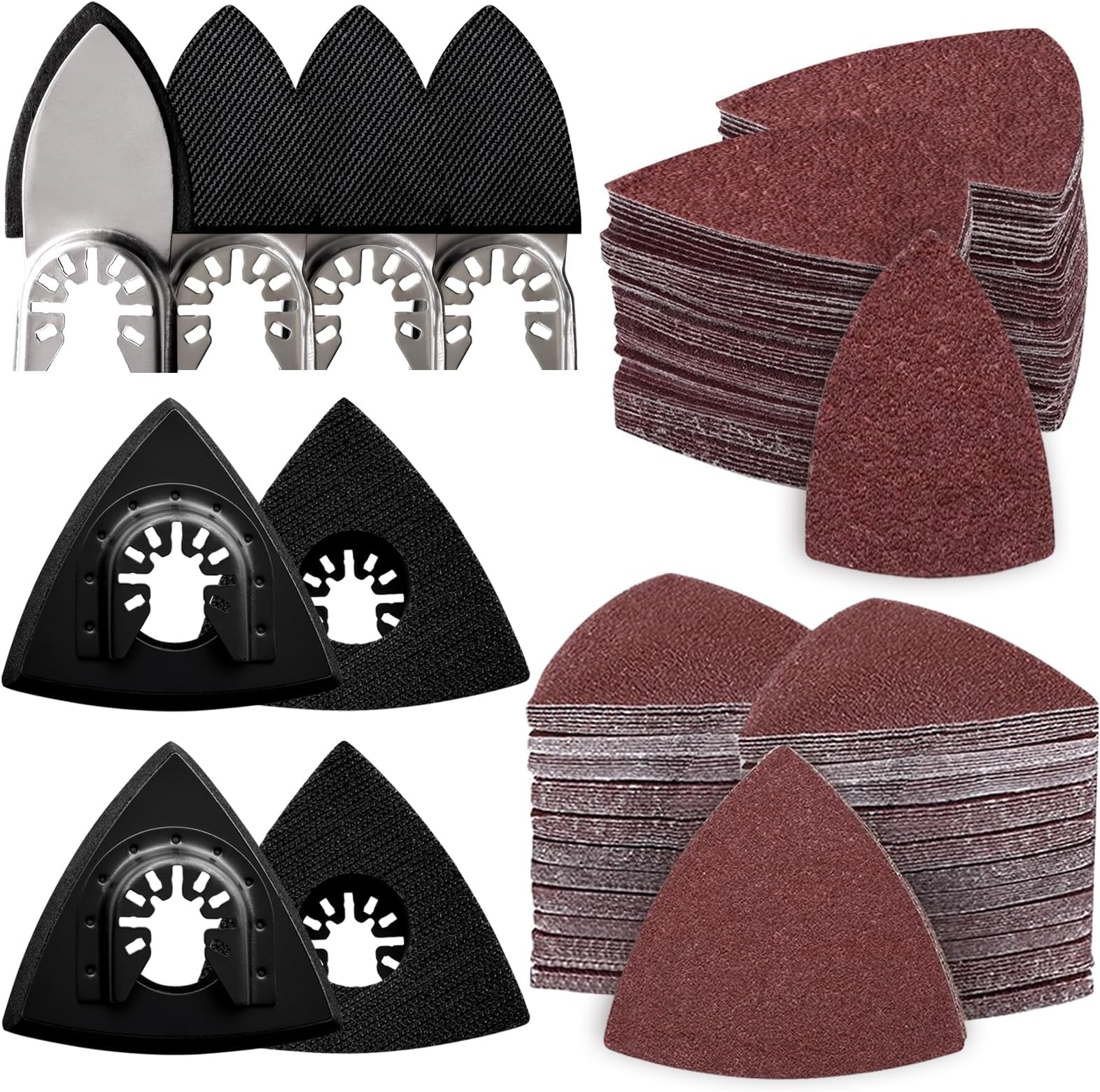 208Pcs Oscillating Tool Sanding Pads Kit, 4Pcs Triangle Sanding Pads and 4Pcs Finger Sanding Pad, 200Pcs Multitool Sandpaper Set, Grit Fit for Finishing Wood Sanding