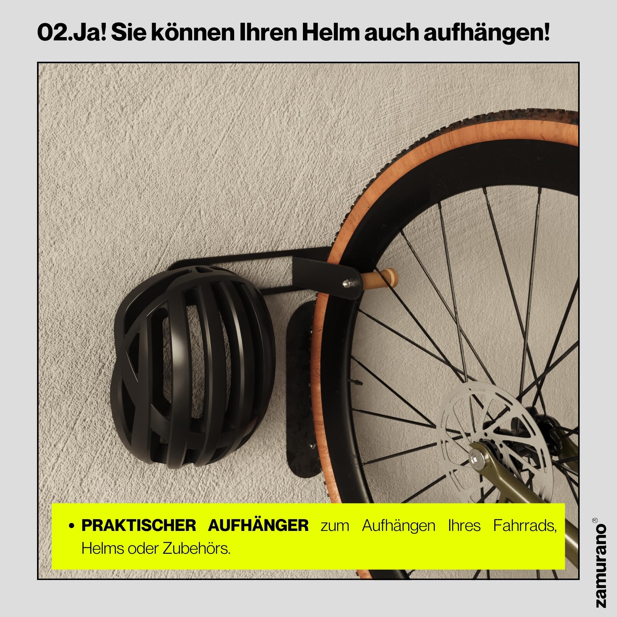 ZAMURANO. Fahrradhalterung Wand, vertikaler Fahrradständer, Wandhalterung für Fahrrad und Helm für Rennräder, MTBs, E-Bikes. Baumarkt