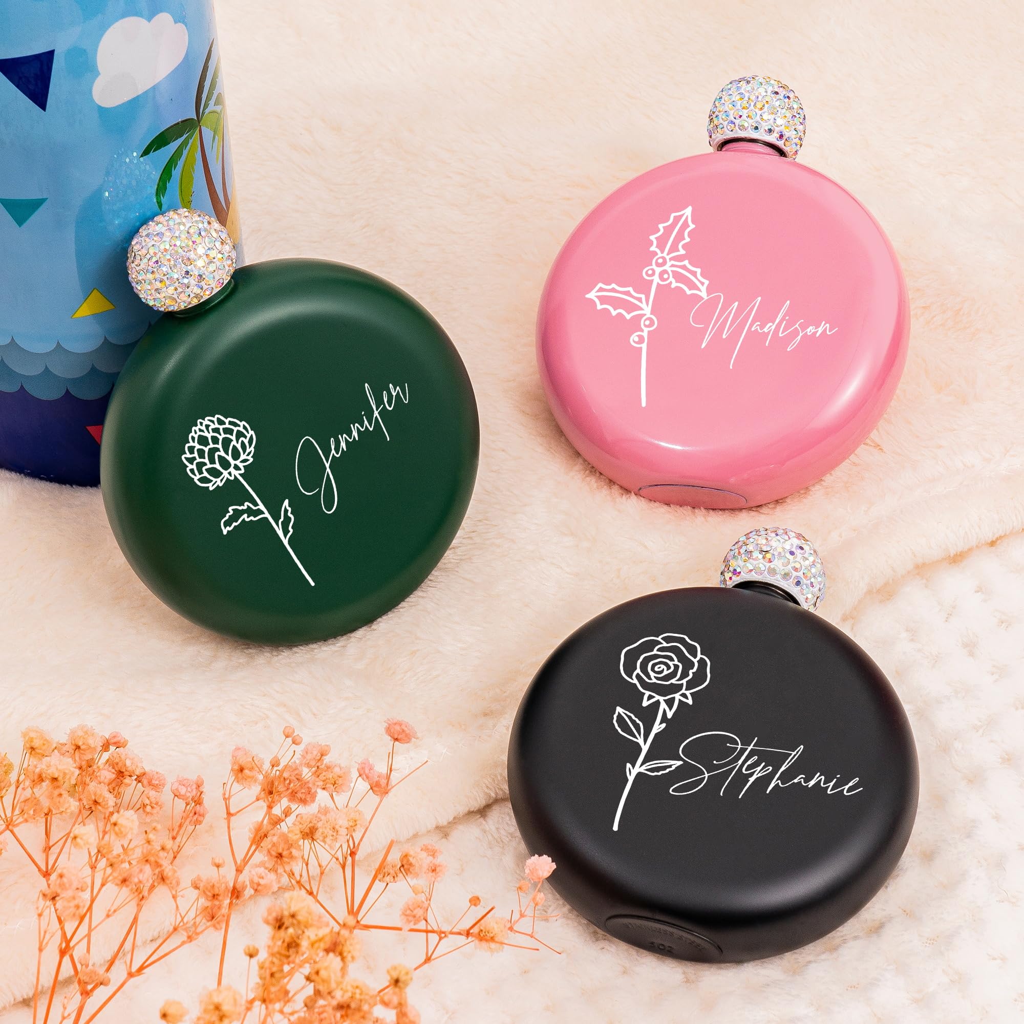 Custom Women's Bridesmaid & Bride Hip Flask - 5oz Stainless Steel with Flask Funnel - Wedding & Birthday Gift