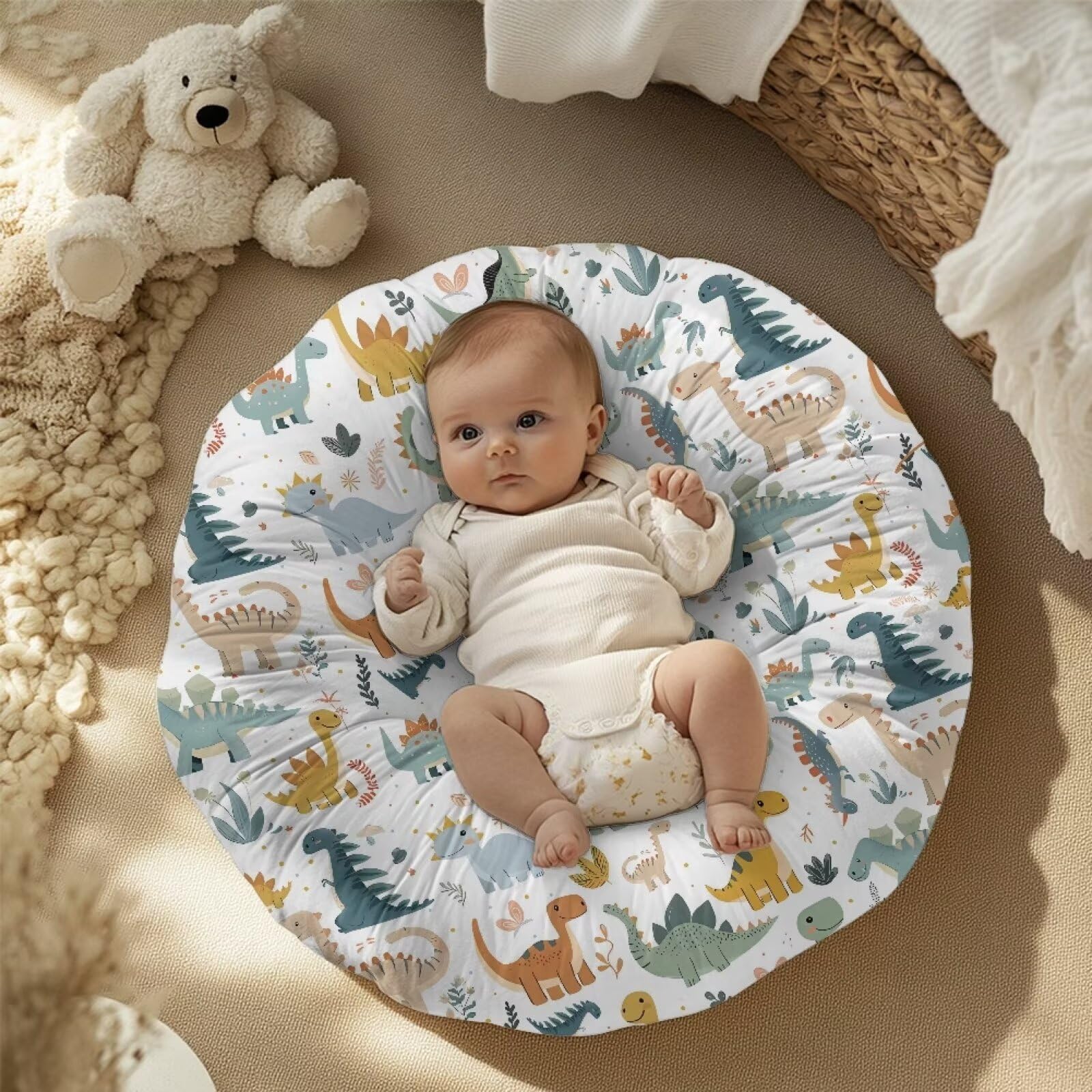 Goronwyfloyd Multi Dinosaur Newborn Lounger Pillow Cover Strechy Newborn Lounger Cover, Removable and Ultra Soft Sung Fitted Baby Lounger Slipcover Protector Baby Essentials