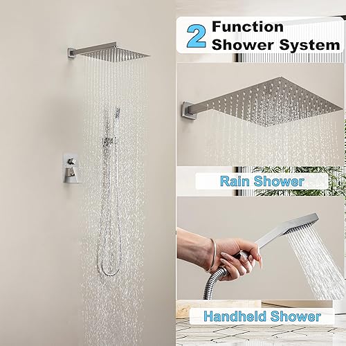 Miniatura 8 de Fatspas Juego de grifo de ducha de 12 pulgadas, sistema de ducha de lluvia con cabezal de ducha de lluvia fijo cuadrado y cabezal de ducha de mano