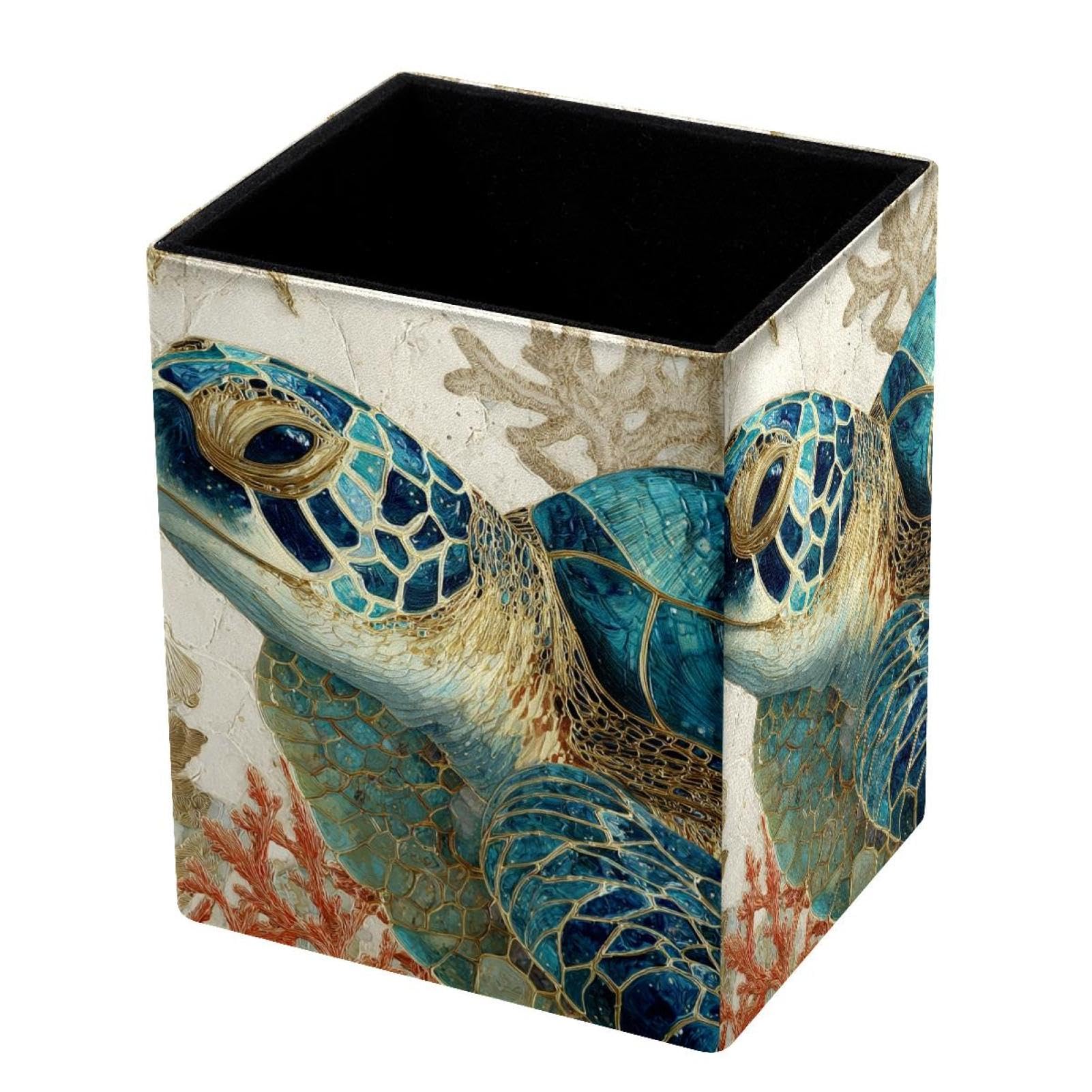 VAPOKF Pencil Holders for Desk, Sea Turtle Printed Pen Holders Pen Pot Makeup Brushes Storage Desktop Stationery Supplies Organiser for Home Office