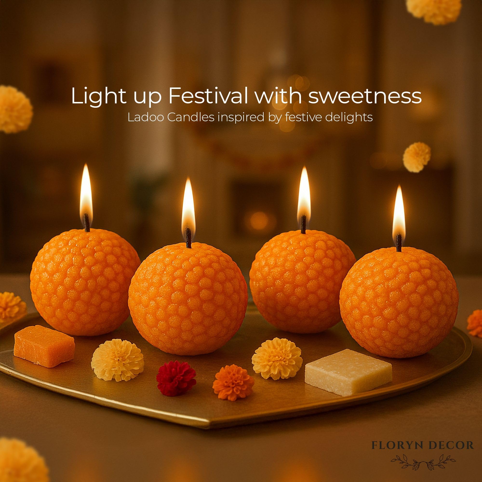 Floryn Decor Ladoo Candle | Decorative Soy Wax Candle | Unscented | 4x4 cm | Festive Home Decor & Gifting (6) 4