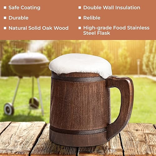 Miniatura 4 de Vaso de cerveza de raíz hecho a mano de 20 onzas, 20.3 fl oz, tazas de metal Flagon con asa Medevil, de madera, vikingo, renissance, mil cervezas,