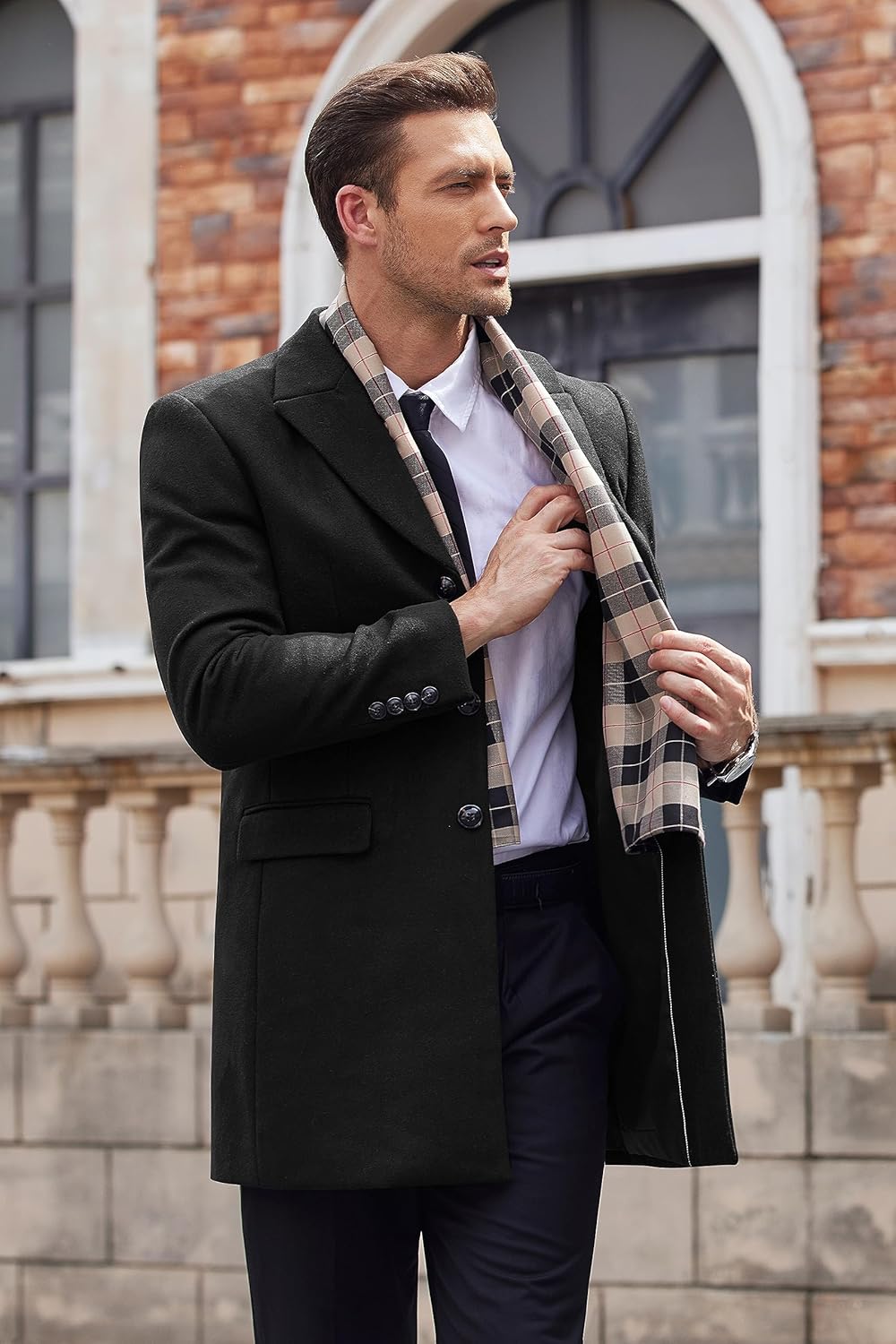 Elegant Men's Black Wool Coat Style