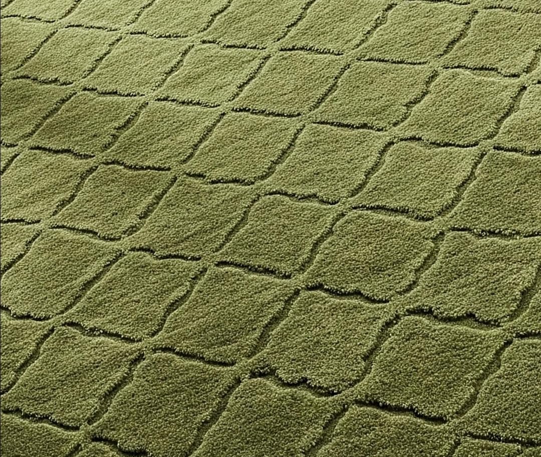 Area Rug with Scalloped Edges, Green, Diamond Lattice Pattern, Textured Wool Blend, Modern Contemporary Style (9 * 12 feet)