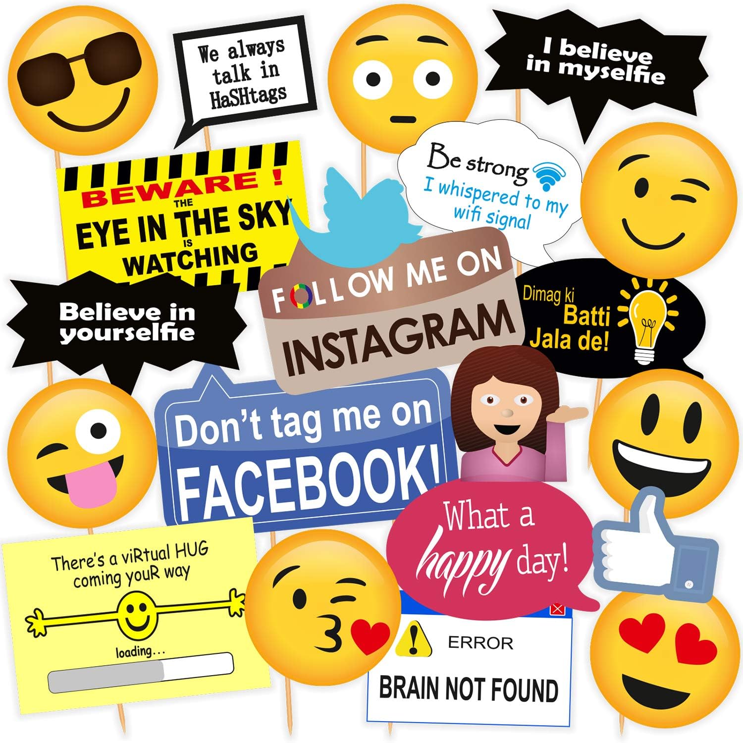 Amazon.com: Set of 21 Social Media Party Photo Booth Props by Indian ...