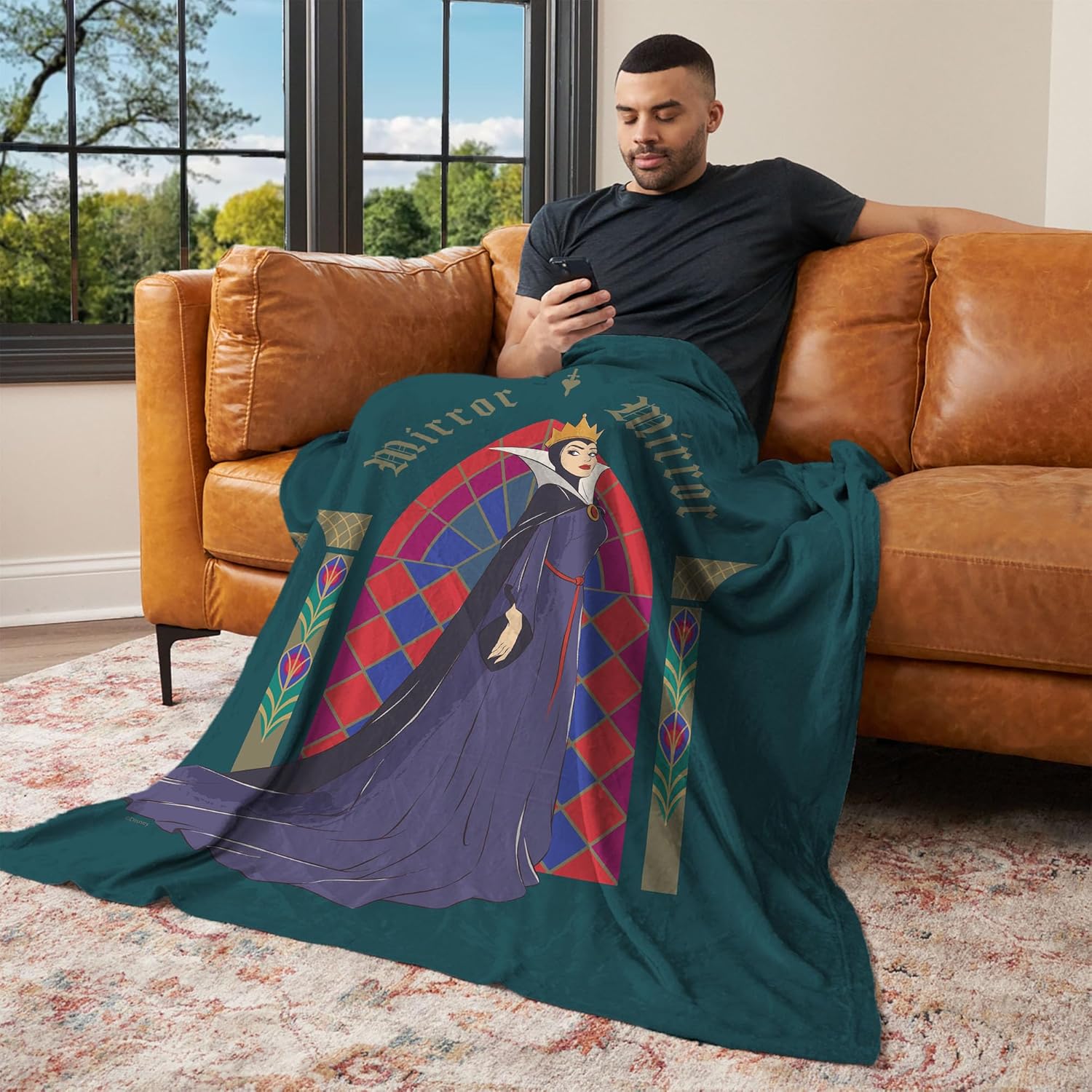 Disney Snow White Stained Glass Mirror Silk Touch Throw Blanket, Soft for Bed, Couch, Travel, Warm Gift, 60 x 80 inches