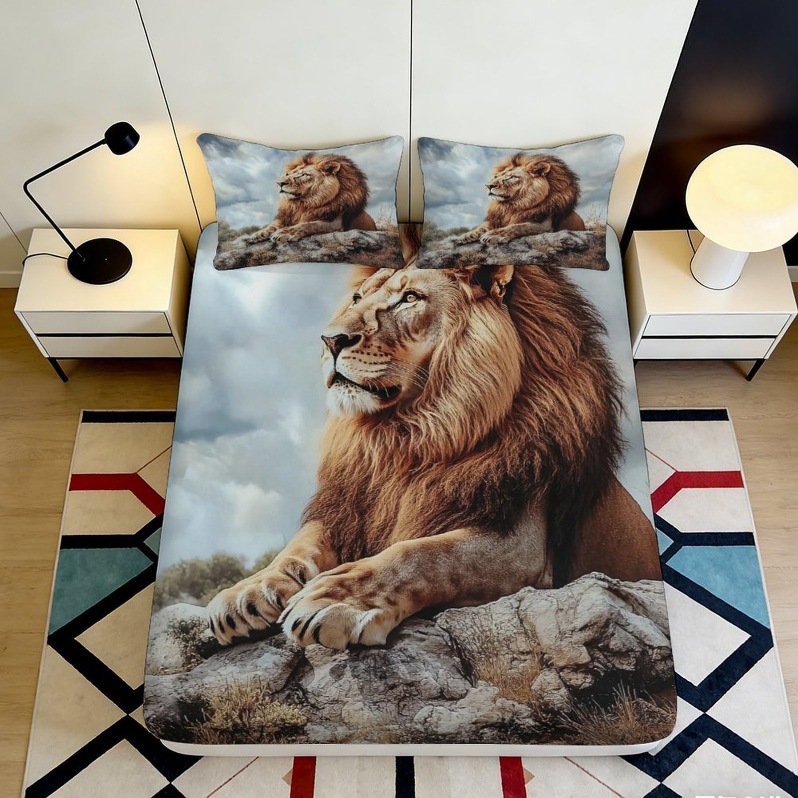 Pnayamiorkfel Style-9 3D Printed Majestic Lion Fitted Sheet Microfiber Soft Non-Slip Bed Sheet For Bedroom Dorm Mattress Cover Decor 90X200x25cm