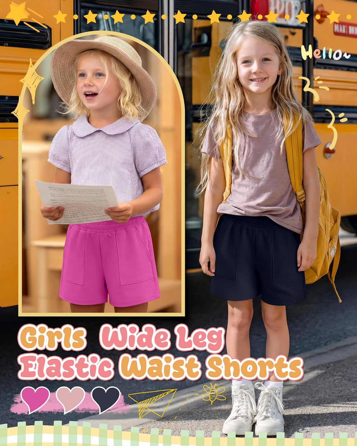 3 Pack Girls Shorts Kids Athletic Elastic Waist SweatShorts with Pockets Lightweight Loose Fit Shorts 5-14 Years