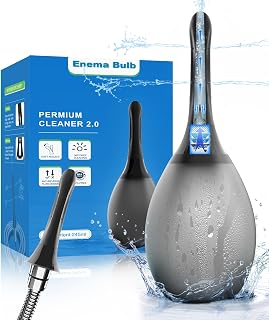 Anal Douche Enema Bulb Kit for Men - 8.3oz, Anti-Backflow & Leakproof, Flexible Silicone Tube, 7 Spouts, Shower-Connected, Portable Douche for Colon Cleansing, Fecal Impaction, Travel and Home, Black