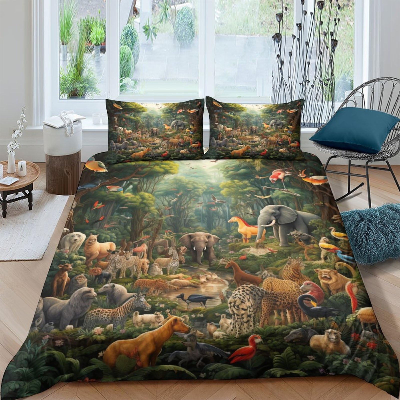 Housse de couette jungle avec ses taies d'oreiller pour lit d'enfant et ado
