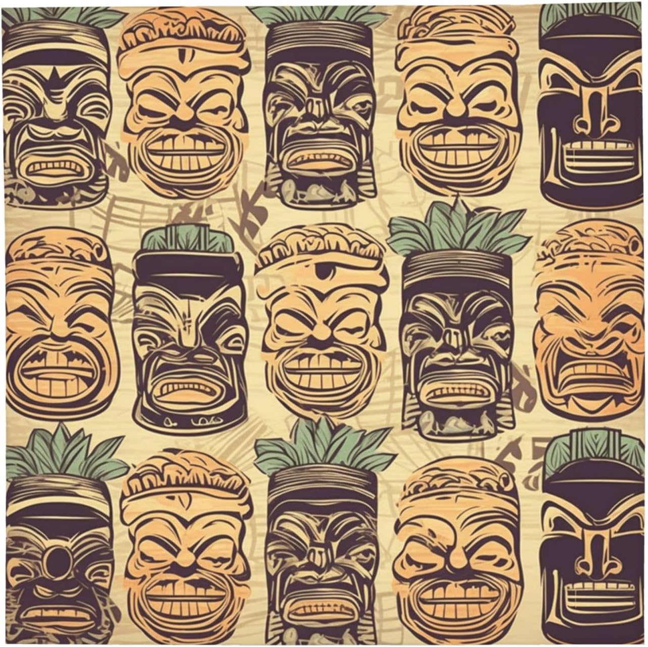 Vintage Aloha Tiki Pattern Bandanas 22''x22'' Soft Cotton Square Scarves for Men Women Fashion Headwear Neckerchief