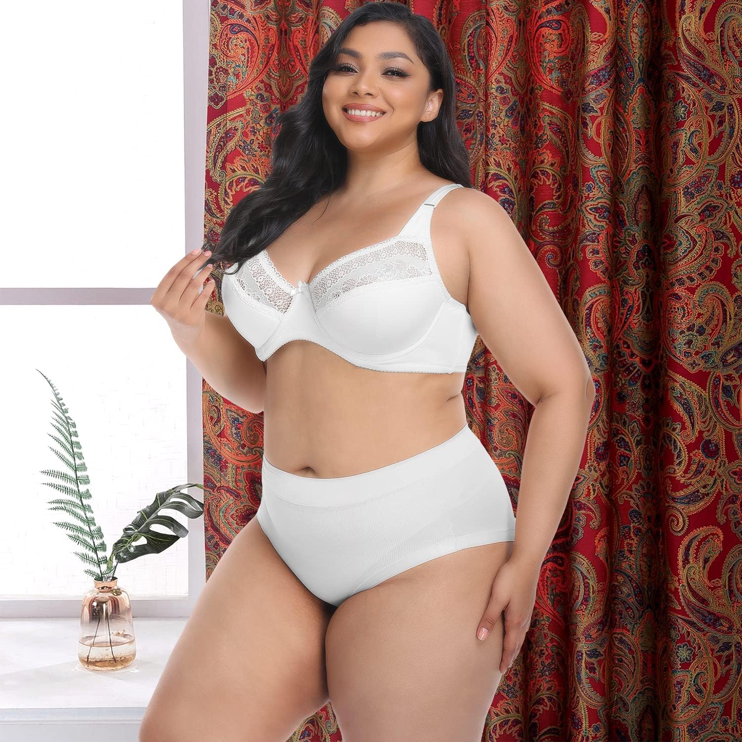 H HIAMIGOS Women's Plus Size Lace Underwire Lined Plunge T-Shirt Bra - Image 6